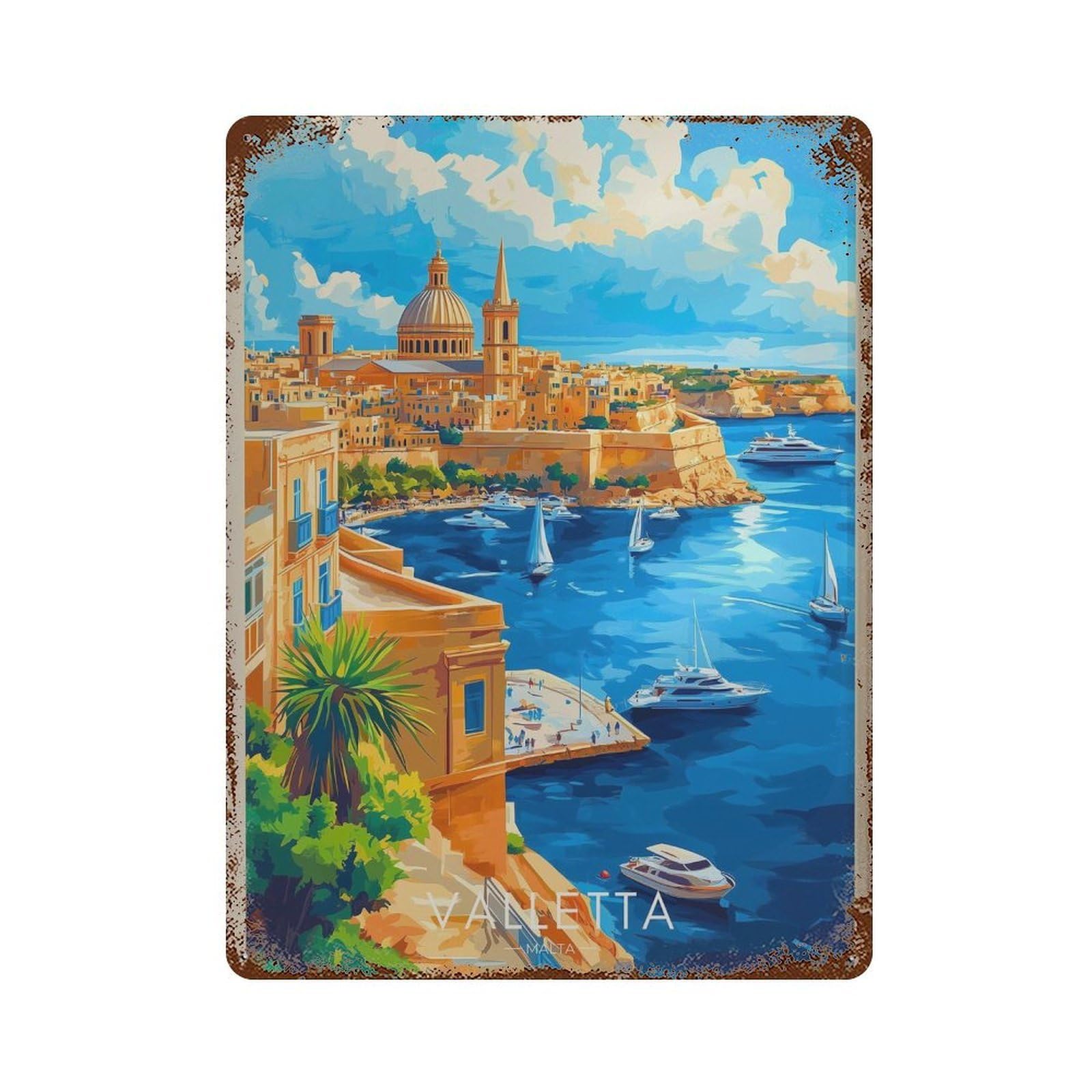 xiaoxiaoshen Valletta Malta Mediterranean Travel (2) Wall Decor Art Metal Tin Poster Modern Home Decor Art Home Bar Shop Decorations Vintage Sign 40x30cm