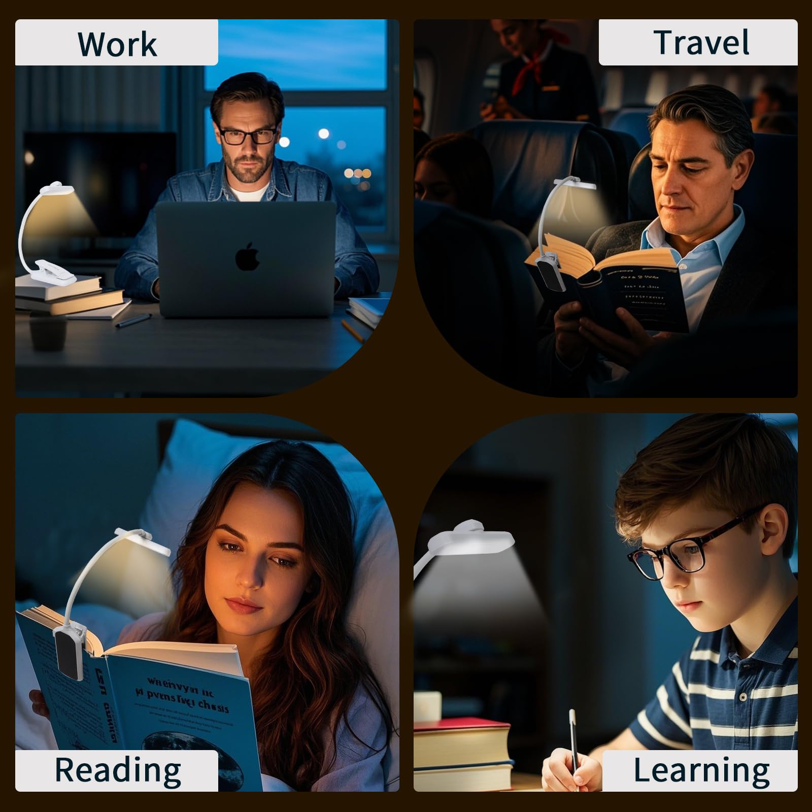 Luce a 24 LED ricaricabile per lettura a occhio di letto, 3 temperature di colore, 80 ore di autonomia, lampada a clip leggera, perfetta per bambini, amanti dei libri e regali per studenti