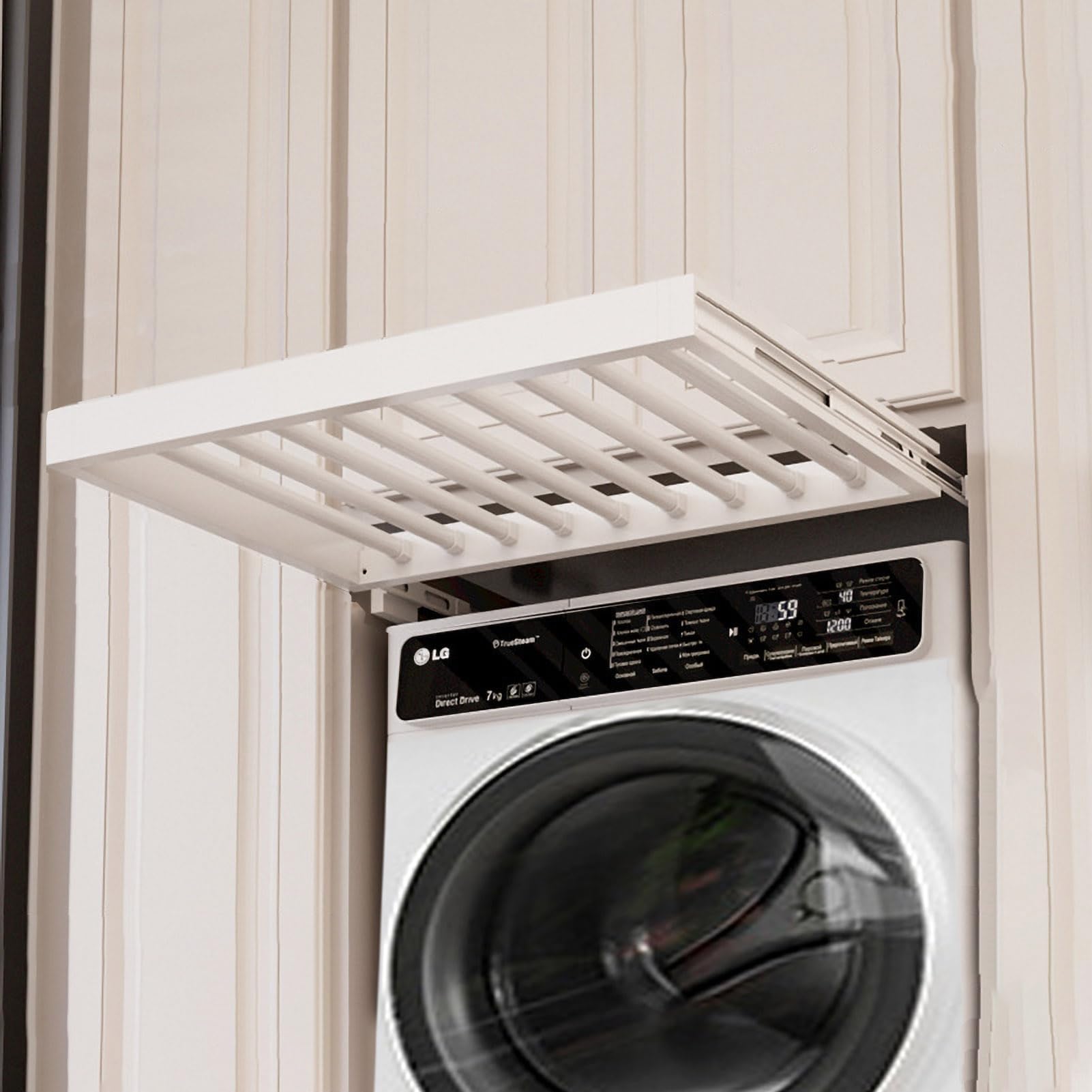 Aluminium Alloy Hidden Pull Out Trousers Rack Drawer,Above Washing Machine Drying Rack for Closet, Extendable Pants Racks Space Saving Organizer for Wardrobe，White，54x75cm/21x29.5in(DXL)