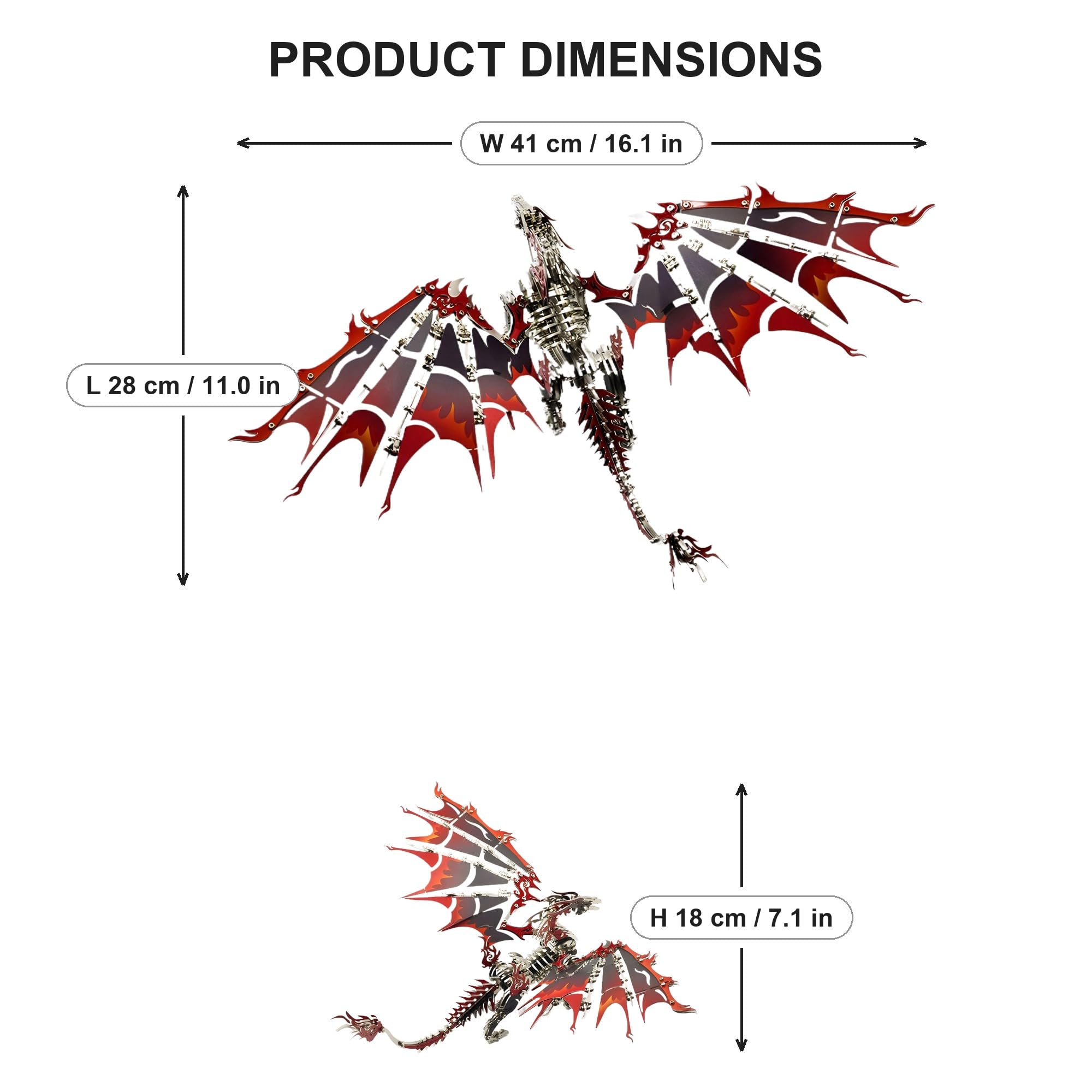 Puzzle 3D de Metal para Adultos, Dragón 497 Piezas Acero INOX