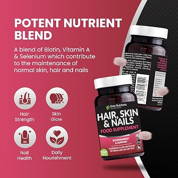 Hair Skin and Nails Vitamins, Beauty Supplements with Biotin & Selenium Plus Vitamin C, A & E, High-Strength Vegan Supplements for Women/Men, 180 Biotin Tablets