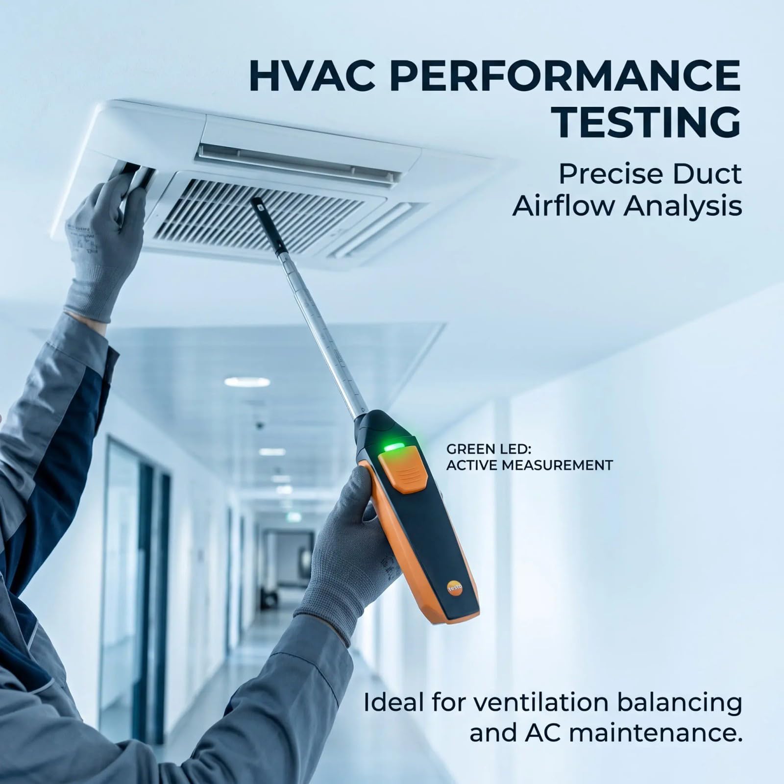 Anemómetro de sonda compacto con pantalla LCD, medidor de movimiento de aire de mano para controles de HVAC, medidor de anemómetro térmico, medidor de conducto de ventilación HVAC