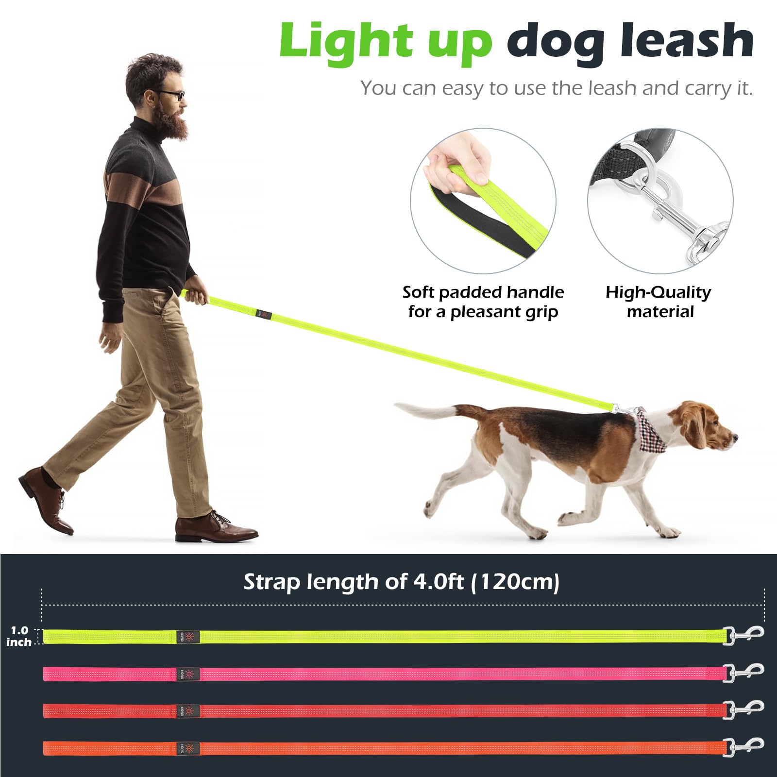 LED Dog Leash, Bpawser Light Up Dog Leash Micro USB Rechargeable - Image 3