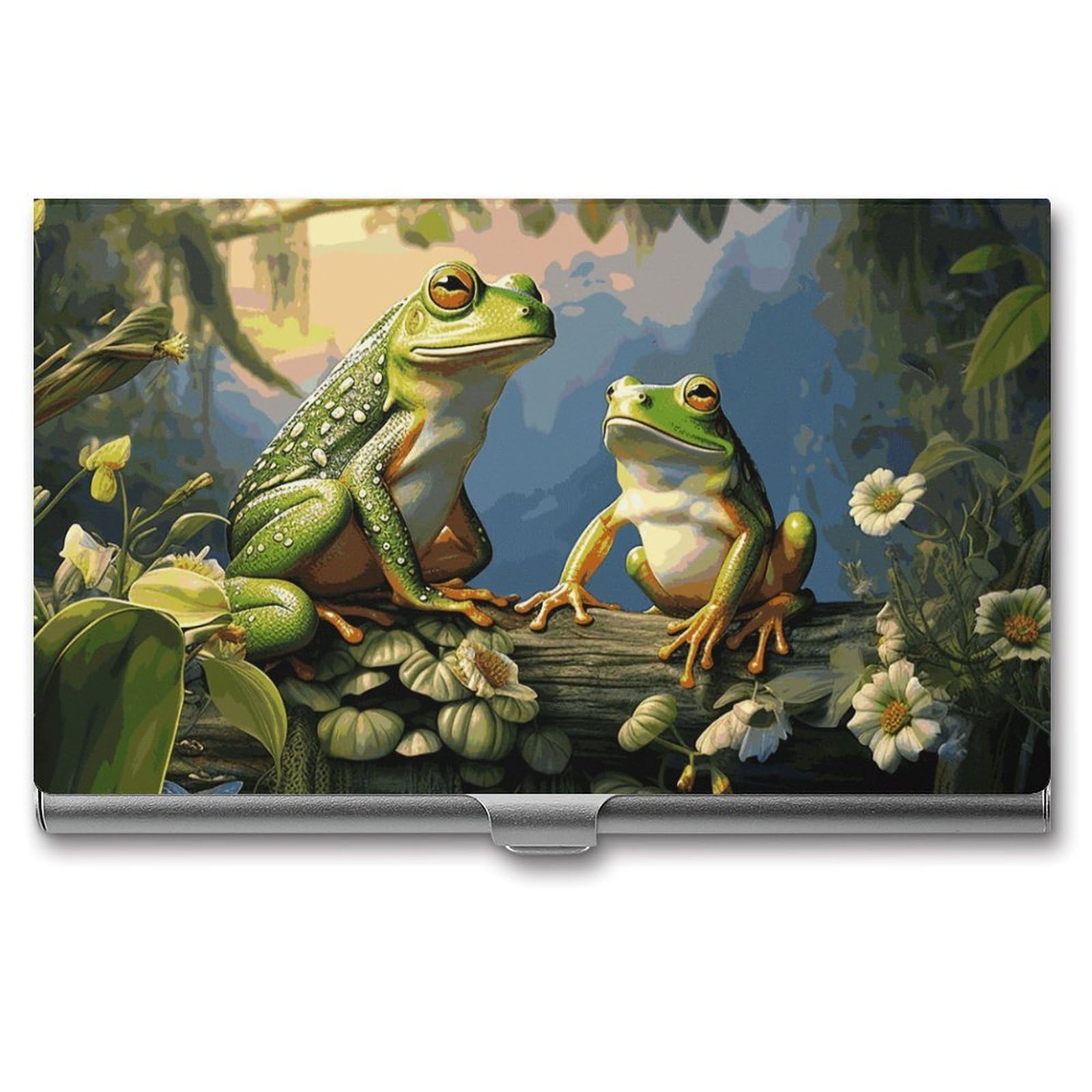 Fekiloot Unisex Silver Many Frogs Sing On The Branches Card Holder Color Business Card Box Magnetic Travel Card Case Wallet Portable Business Card Carrier Suitable For Business Professionals Office