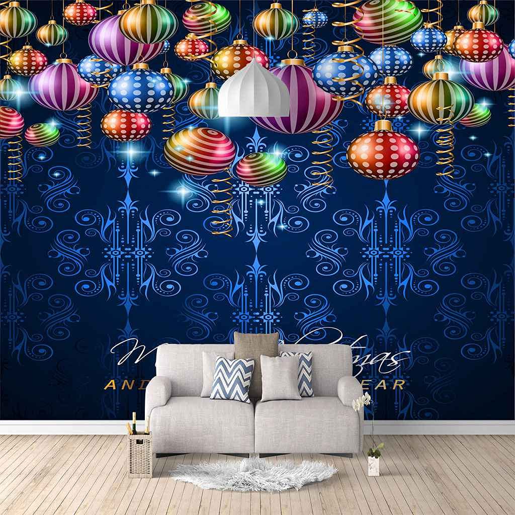 Papier peint panoramique boules de Noël 300x210 cm Toile auto-adhésive 3D pour salon