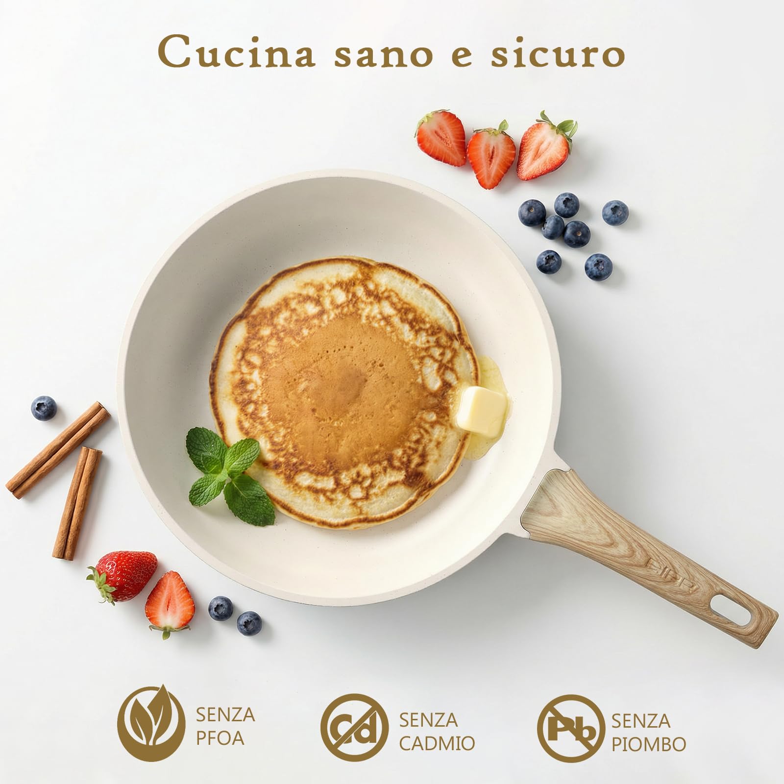 GiPP Padella Antiaderente Compatibile con Induzione, 24CM + Coperchio | Padella Sana e Atossica, Senza PFOA, Lavabile in Lavastoviglie, Adatto a diversi tipi di fornelli