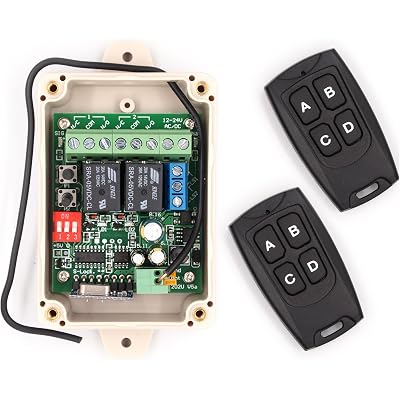 Solidremote 12V - 24V Secure Wireless RF Remote Control Relay Switch Universal 2-Channel Receiver with 2 Transmitters for Garage Door Openers, LED Lights etc (KIT-1)