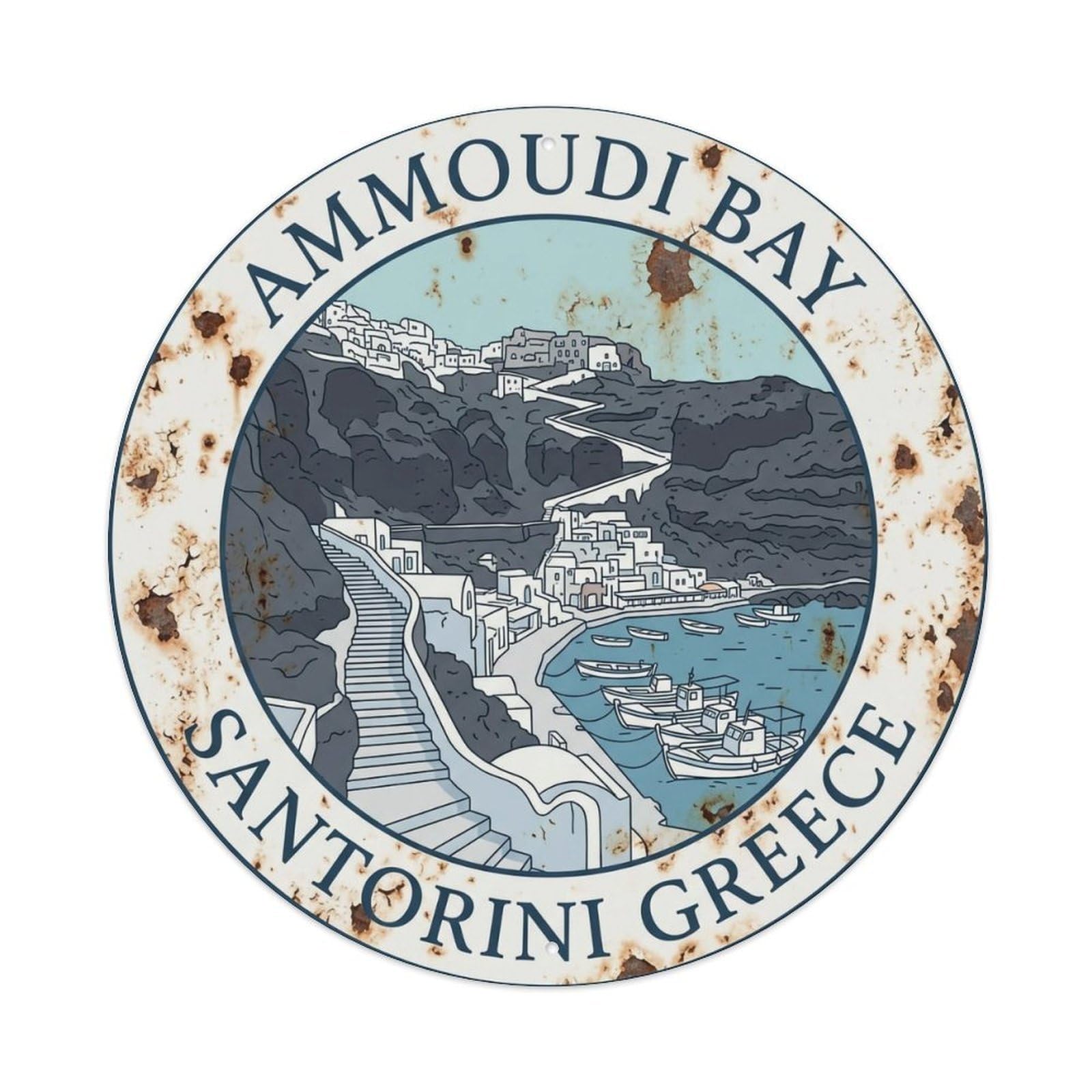 Fqnyr Style Metal Tin Sign Vintage Travel Ammoudi Santorini Bay