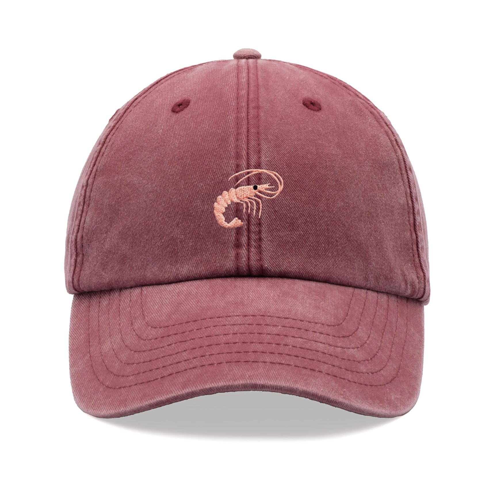 Shrimp Baseball Cap Vintage Washed Unisex Dad Hat Adjustable Red