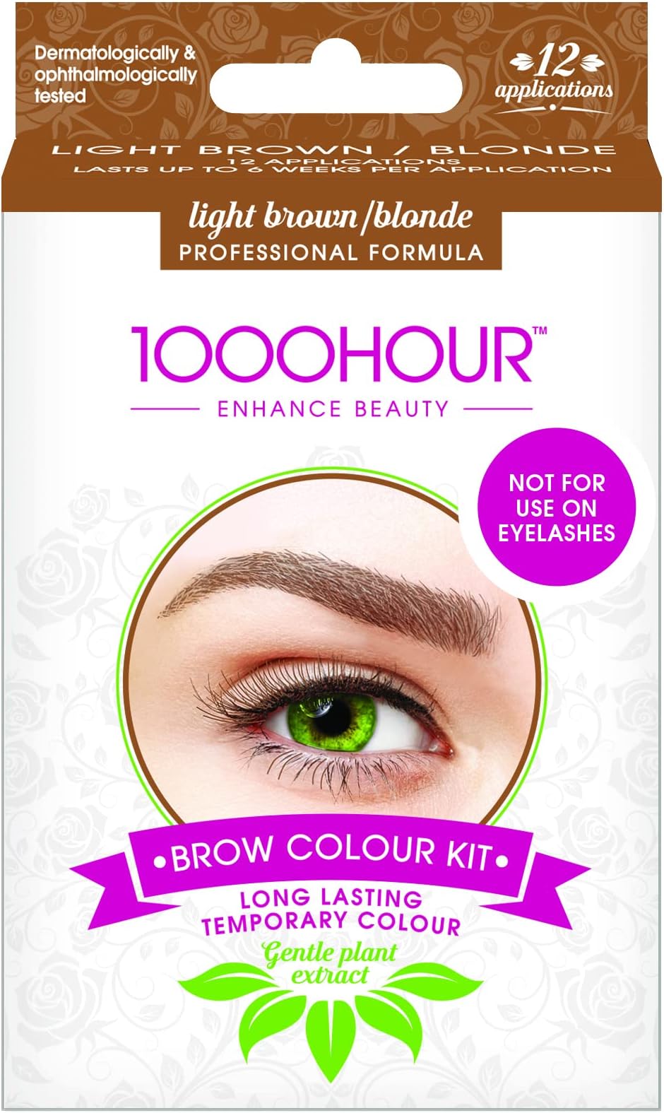 1000 Hour Professional Formula Brow Color Kit - Defined Brows with a Long-Lasting Formula with Eyebrow Mascara - Brow Gel for BROWS ONLY that Last Up To 6 Weeks with 12 Applications - Light Brown