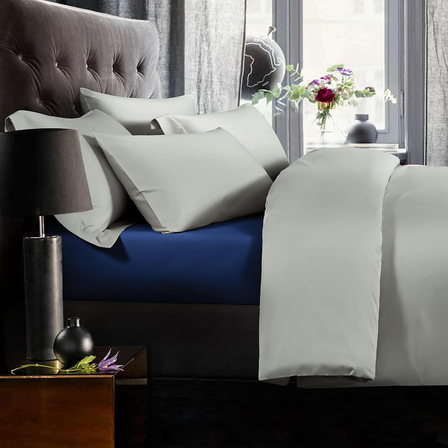 NTBAY 500 Thread Count 100% Egyptian Cotton Double Fitted Sheet, Super Soft Cozy and Breathable Deep 12" / 30cm Fitted Bed Sheet, Navy - Image 3