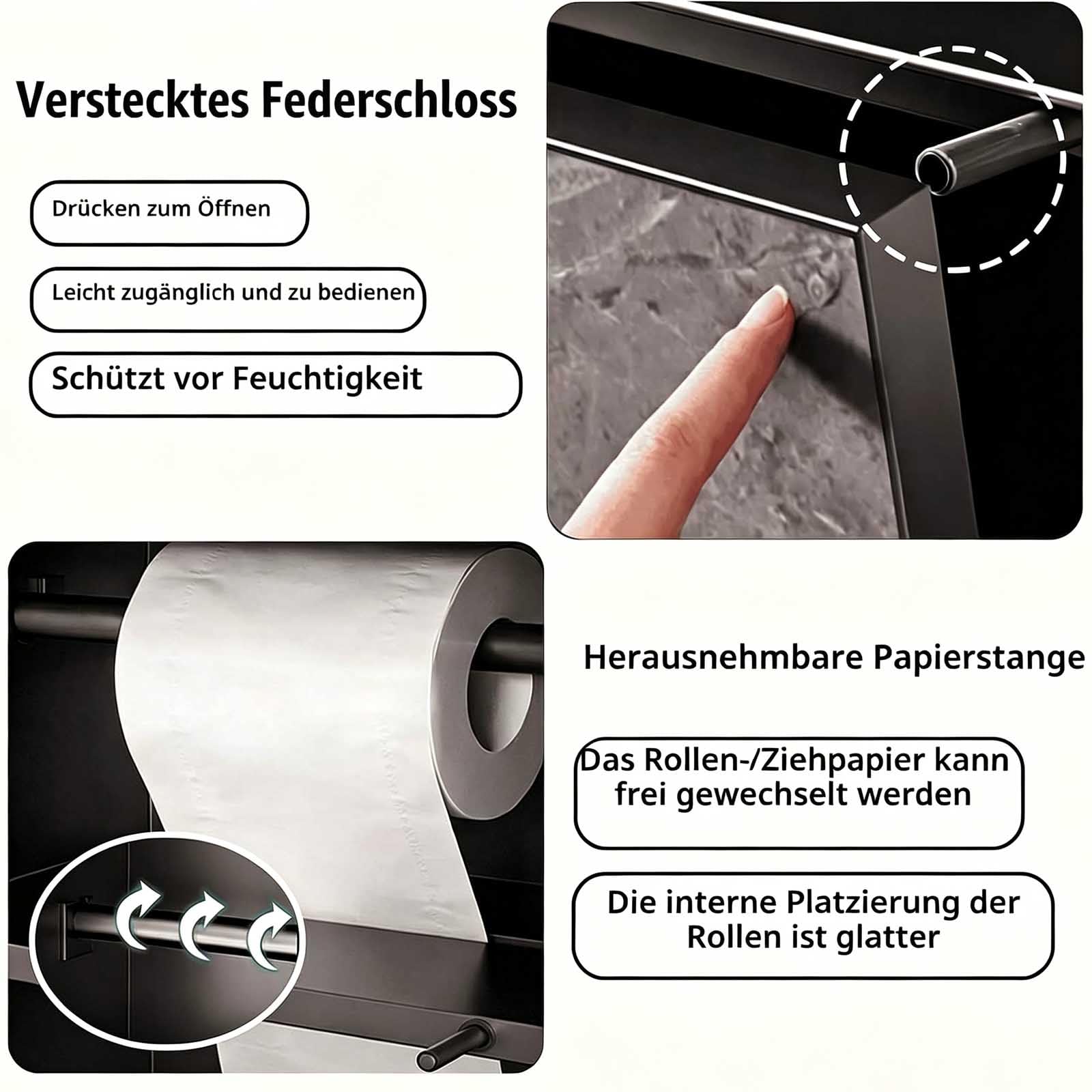 Nicho Oculto para Papel higiénico con Estante y Cubo de Basura, Acero Inoxidable 304, Mueble de baño Integrado, Requiere Panel (no Incluido), para reformas de Pared,A