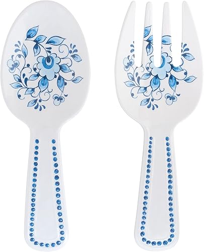 UP ware - Juego de 2 utensilios de melamina de melamina para servir ensalada de 2 piezas, incluye cuchara para ensalada y tenedor de ensalada (azul