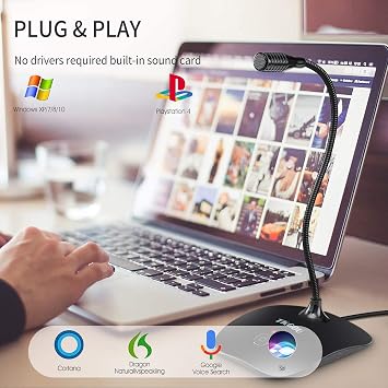 USB Microphone, 360 Degree Adjustable Gooseneck Design, Mute Button & LED Indicator, Noise-Canceling Technology, Plug & Play, Compatible with Windows & MacOS