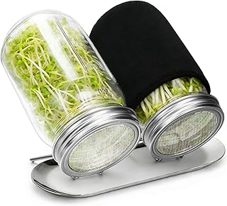 Palksky Sprouting Kit with Stainless Steel Screen Sprouting Lids & Glass Mason Jars & Light-Blocking Sleeves, 2Pack Premium Reusable Sprouts Growing Kit for Organic Broccoli Alfalfa Seeds Bean Sprouts