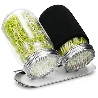 Palksky Sprouting Kit with Stainless Steel Screen Sprouting Lids & Glass Mason Jars & Light-Blocking Sleeves, 2Pack Premium Reusable Sprouts Growing Kit for Organic Broccoli Alfalfa Seeds Bean Sprouts - Amazon product rated Grade A