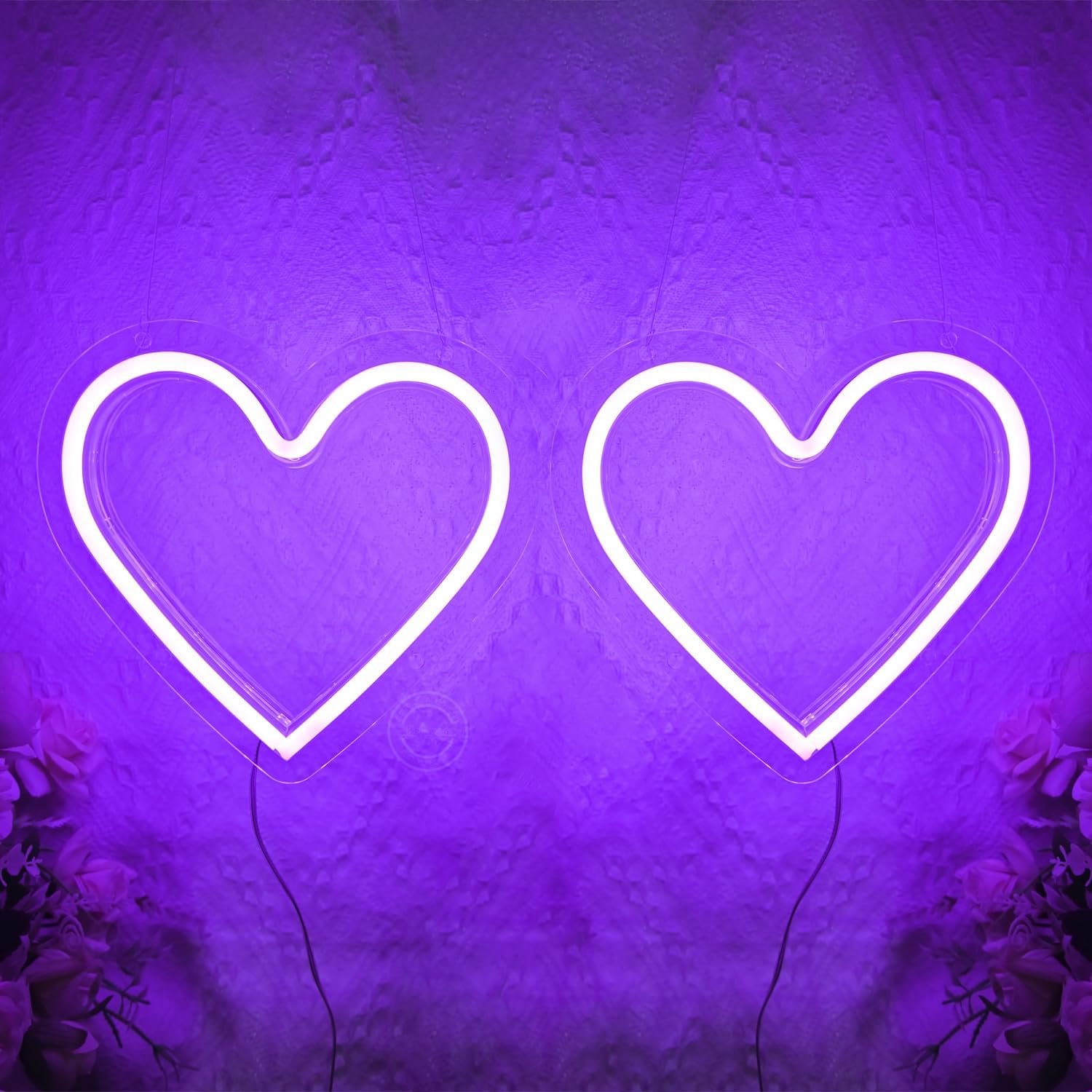 Britrio Purple Heart Neon Sign Battery or USB Powered 2 Pcs LED Neon Heart Light for Mom Valentines Wedding Proposal Anniversary Wall Decoration Night Light for Girl Room Classroom Dorm Bedroom Decor