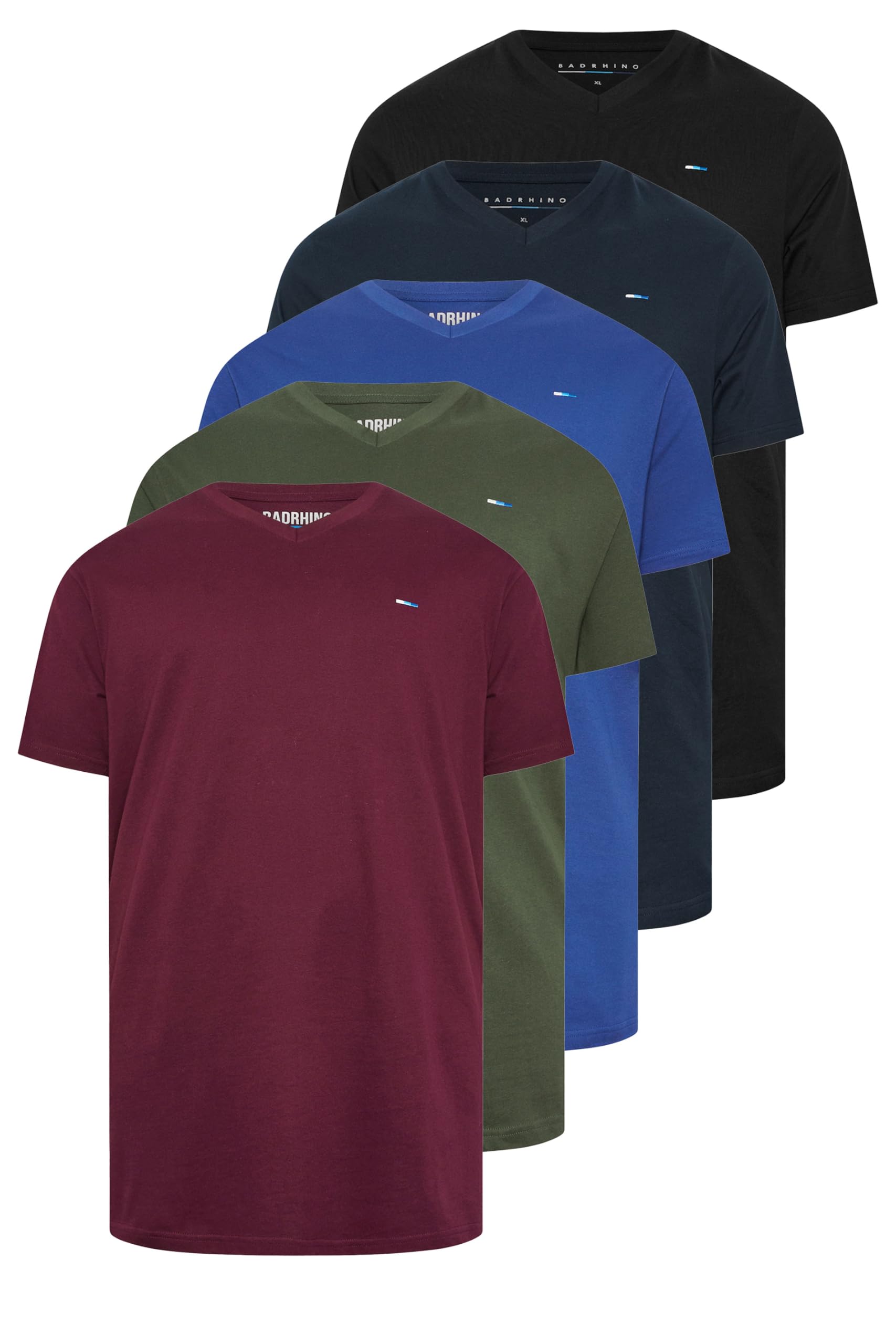 BadRhino 5 Pack Longline V Neck T-Shirt, Multi, Size 5-6Xl, Men