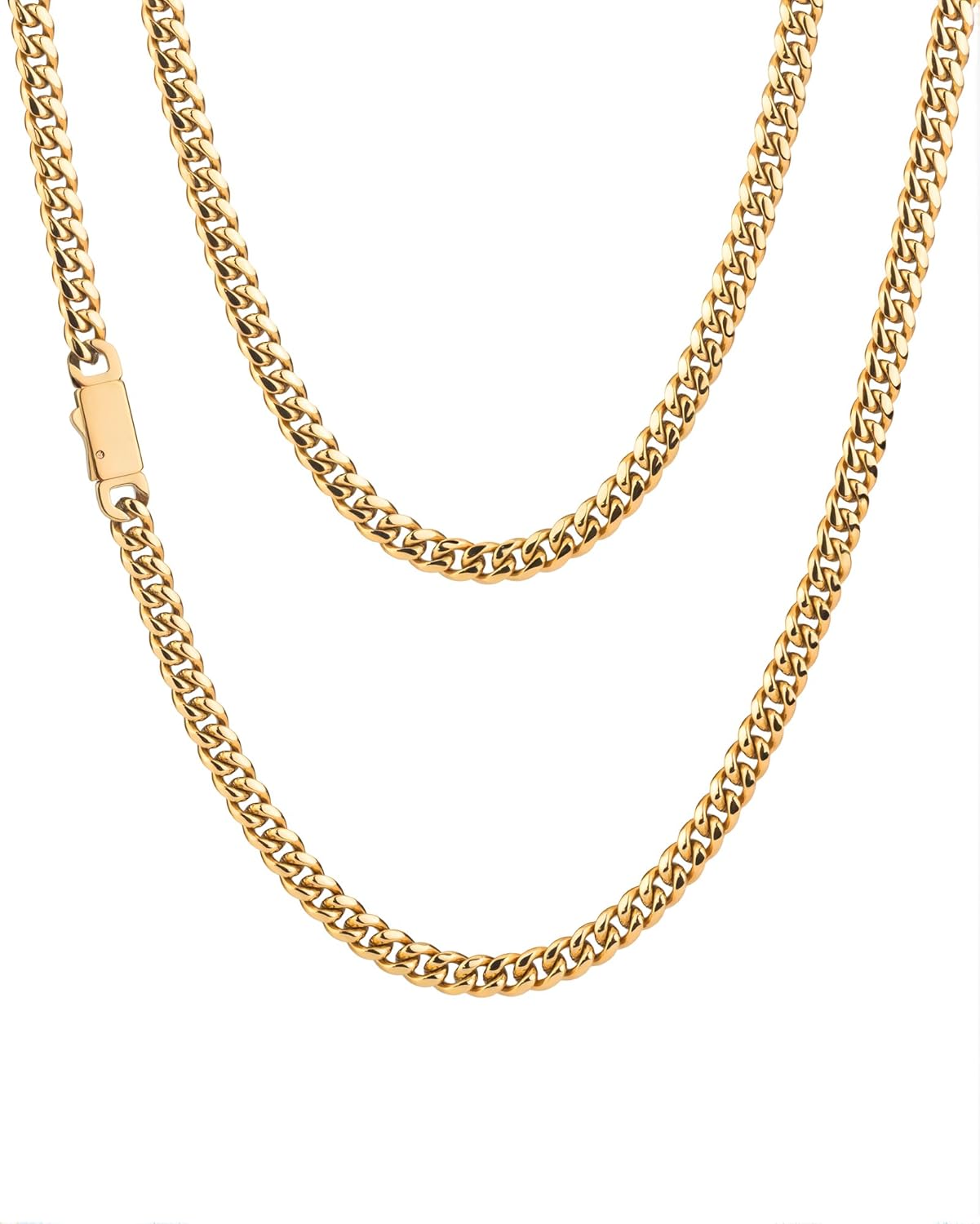 Cuban Link Chain for Men 5mm 18K Gold Plated Gold Silver Mens Necklace, 316L Stainless Steel Miami Curb Chain 18 20 22 24 Inch, Durable Waterproof Hip Hop Jewelry Gift for Him, Everyday Wear