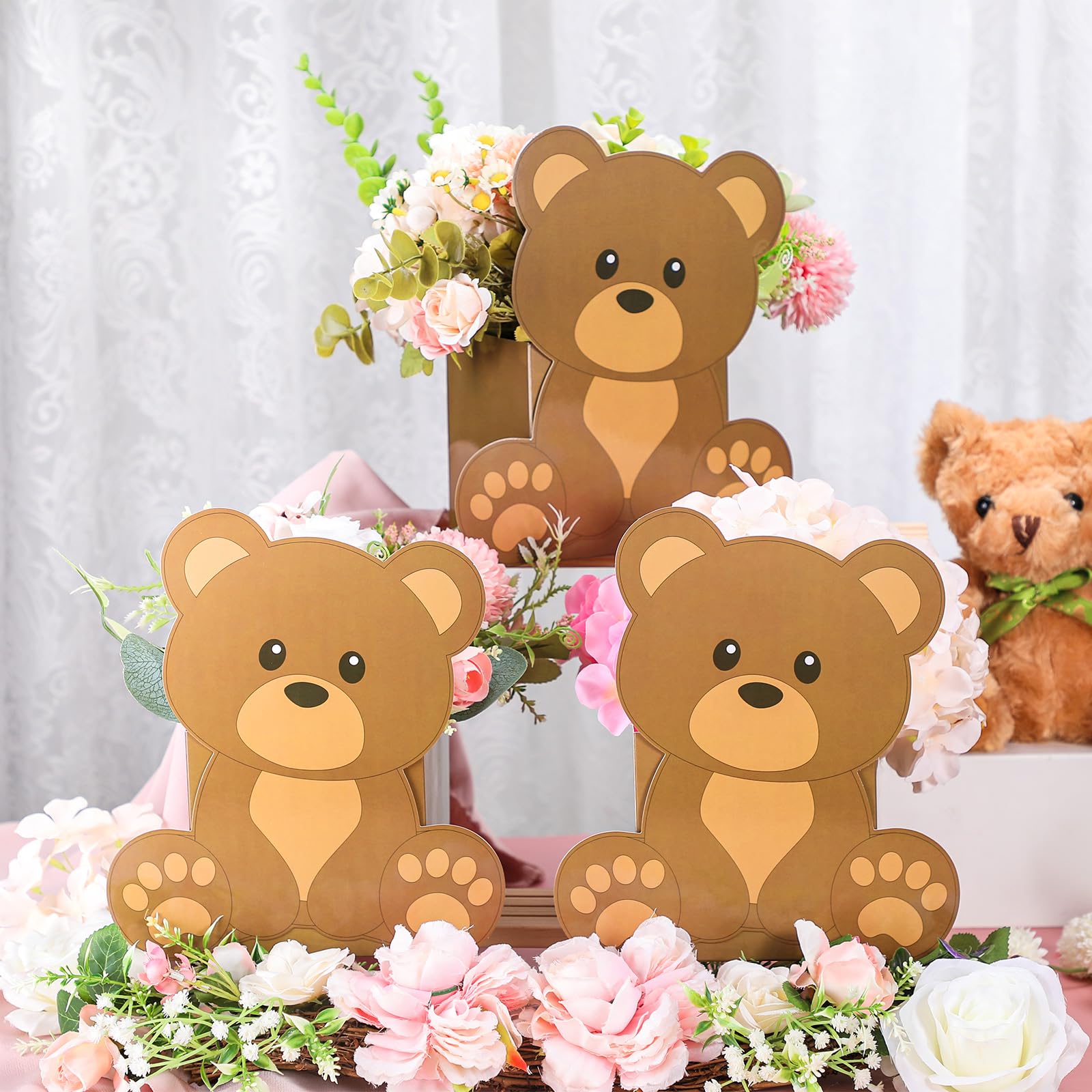 Hushee 12 Sets Bear Baby Shower Flower Centerpieces for Tables Baby Shower Decorations 3D Boxes for Boys Girls Birthday Centro De Mesa Para Gender Reveal Tea Party Supplies