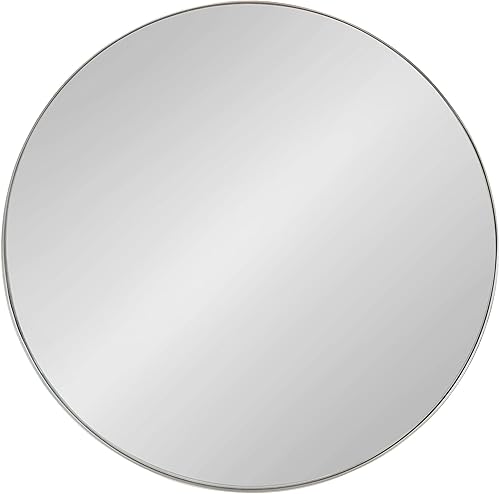 Miniatura 4 de Kate and Laurel Rollo - Espejo de pared redondo moderno, 28 pulgadas de diámetro, plateado, hermoso espejo circular para pared