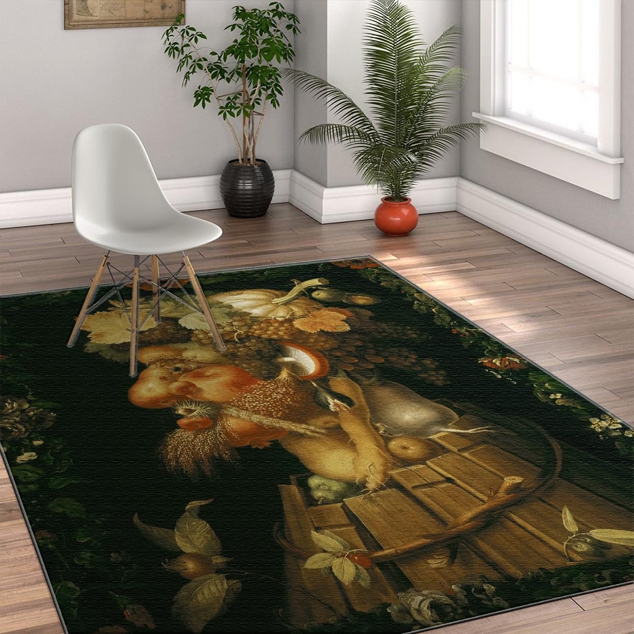 Tapis de salle à manger 80x150cm lavable antidérapant poil bas imprimé visage Arcimboldo Renaissance
