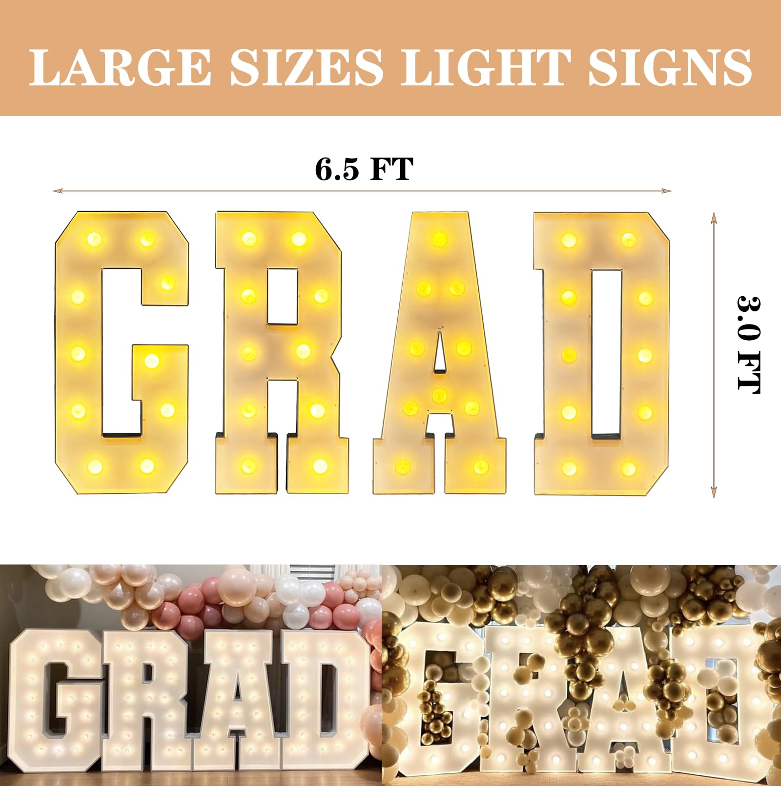 Decoración de graduación 2025, letrero de letras iluminadas de graduación grande de 3 pies, clase de 2025, suministros de fiesta de felicitaciones para jardín de infantes, preescolar,
