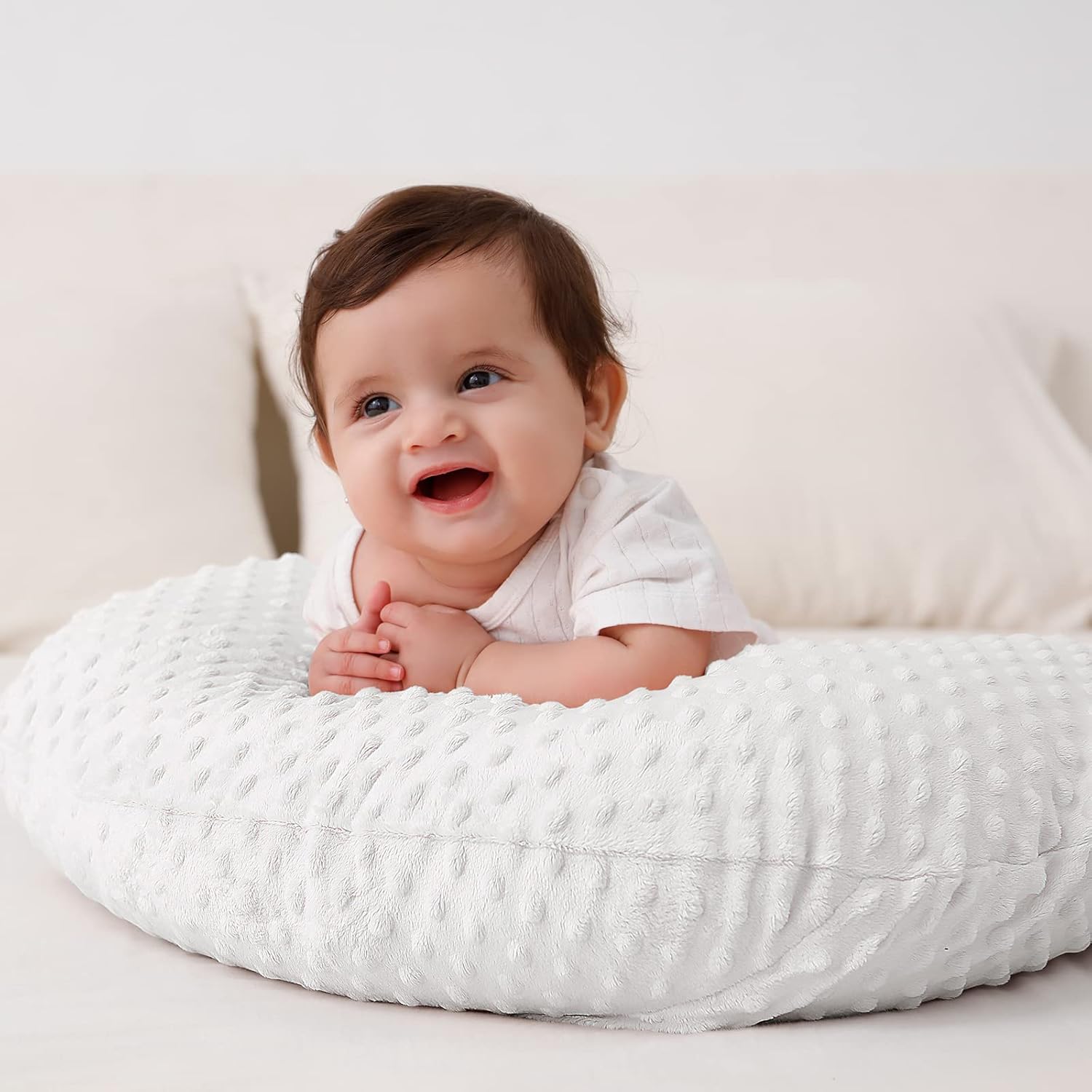 Baby Nursing Pillow and Body Positioner with Premium Slipcover for Breastfeeding for Baby Boys and Girls, Feeding Pillow with Breathable Comfortable Pillowcase (Cloud Dancer)