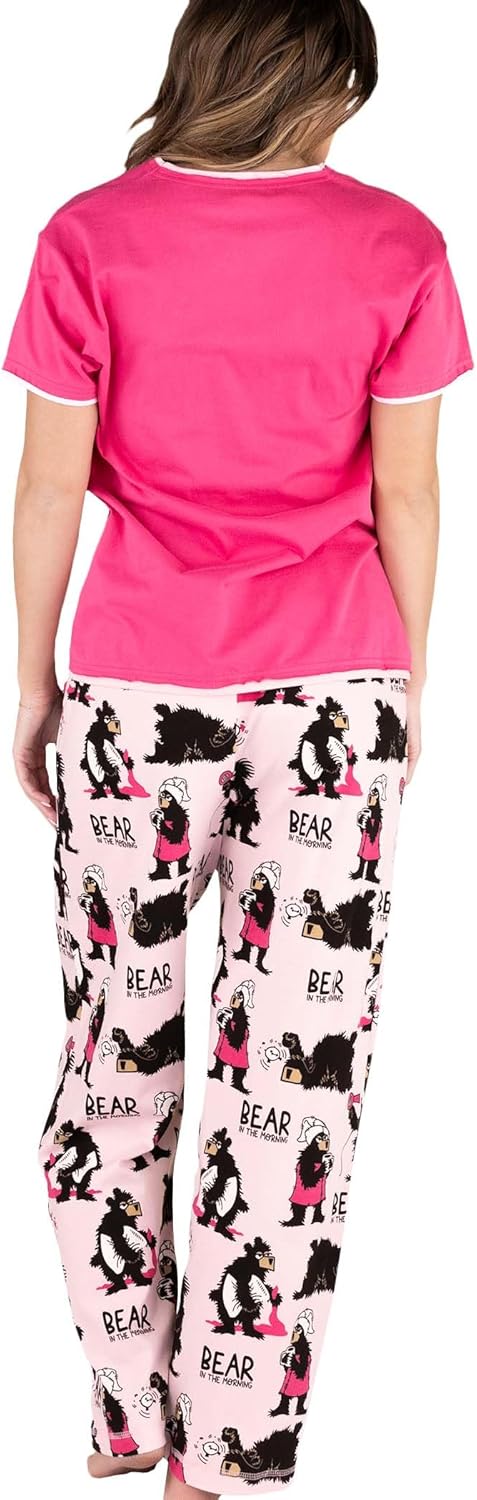 Lazy One Women's Pajama Set, Short Sleeves with Cute Prints, Relaxed Fit, Bear and Moose Prints - Image 2
