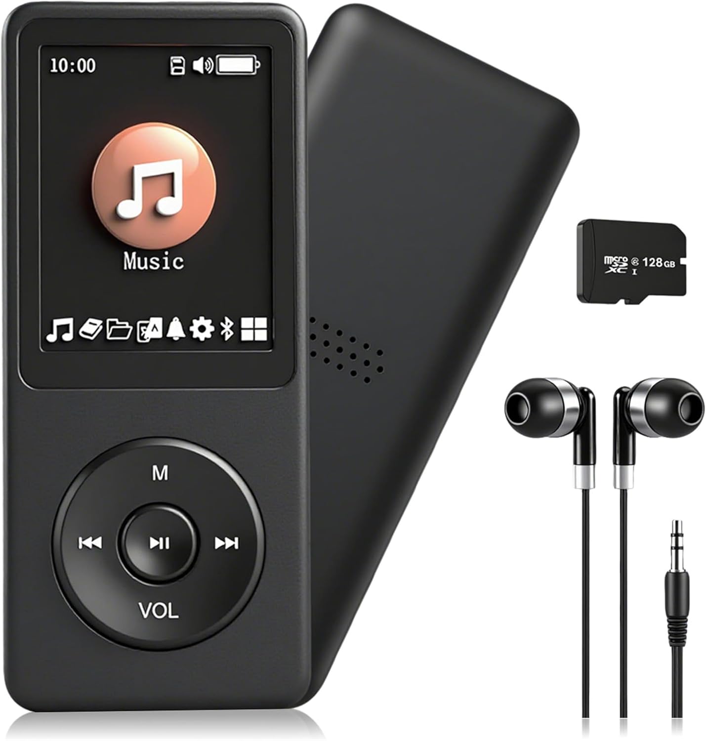 128GB MP3 Player with Bluetooth 5.2 Portable Multi-Function Music Player with HD Speaker,FM Radio, Voice Recorder, E-Book Slim Design Metal Shell (Earphones Included)