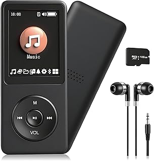 128GB MP3 Player with Bluetooth 5.2 Portable Multi-Function Music Player with HD Speaker,FM Radio, Voice Recorder, E-Book Slim Design Metal Shell (Earphones Included)