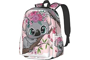 17 Inch Backpack: Captivating Cartoon Koala Adorned with Blossoming Flowers