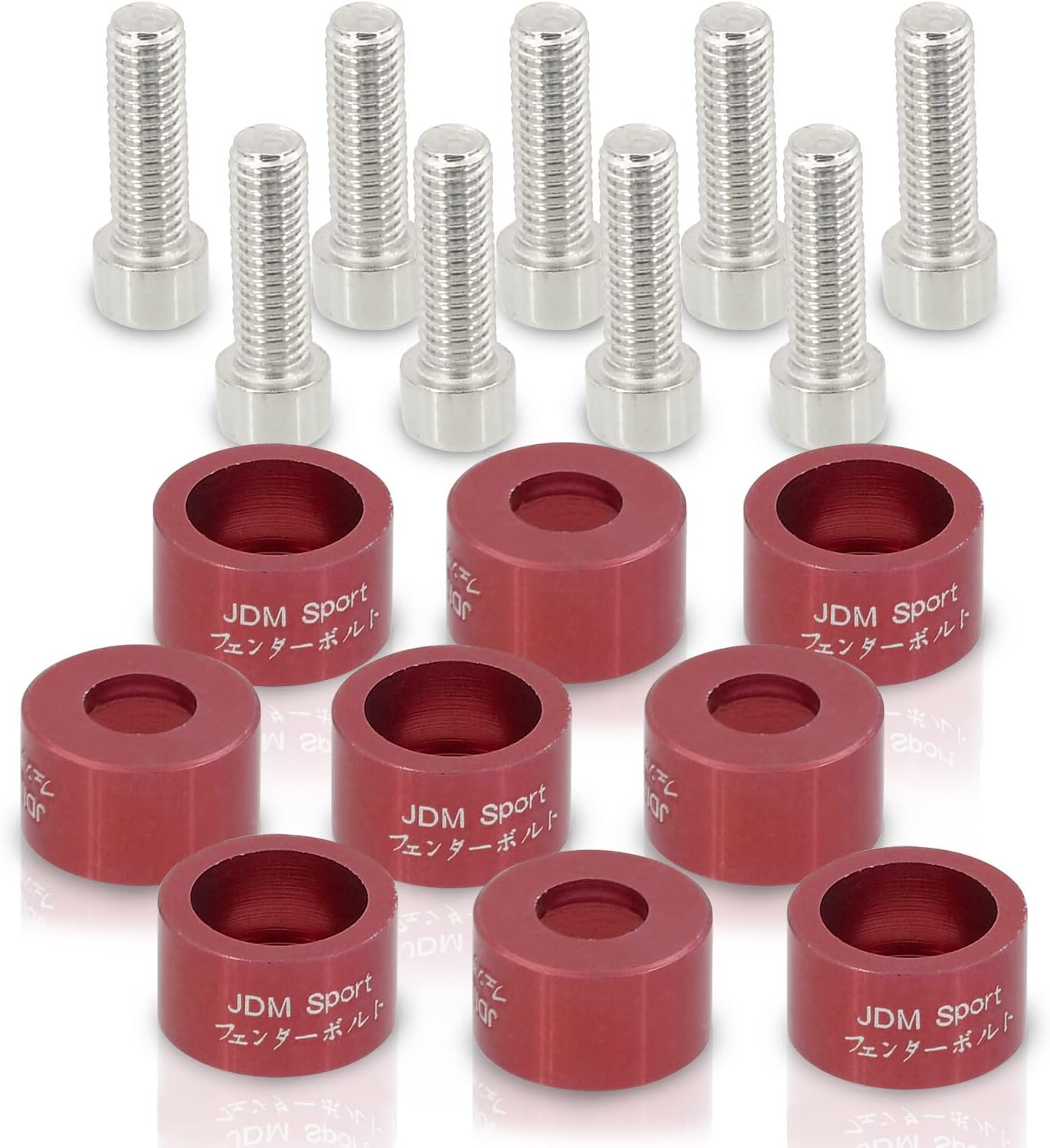 AJP Distributors JDM Exhaust Header Manifold Cap Cup Washers Bolts Aluminum Kit Red Compatible/Replacement For Civic Integra RSX CRX DelSol EF EG EK DC D15 D16 B16 B18 B20 F20 F22 H22 H23 K20 K24