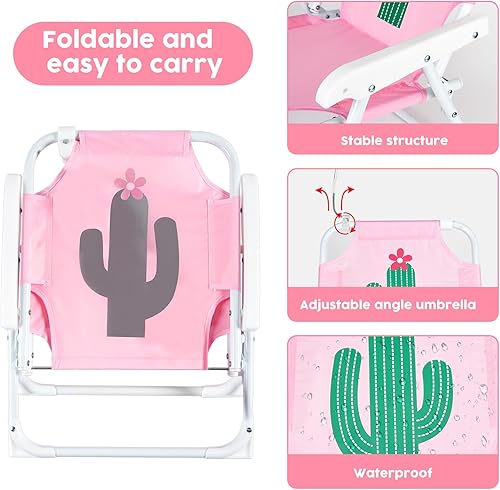 Miniatura 4 de PLULON Silla de playa para niños con paraguas plegable para césped y camping con sombra de verano para playa, piscina, viajes y al aire libre (para