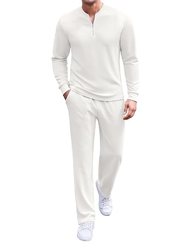 COOFANDY Men's 2 Piece Tracksuit Set Polo Athletic Sweatsuit Quarter Zip Jogging Long Sleeve Casual Sports Outfits