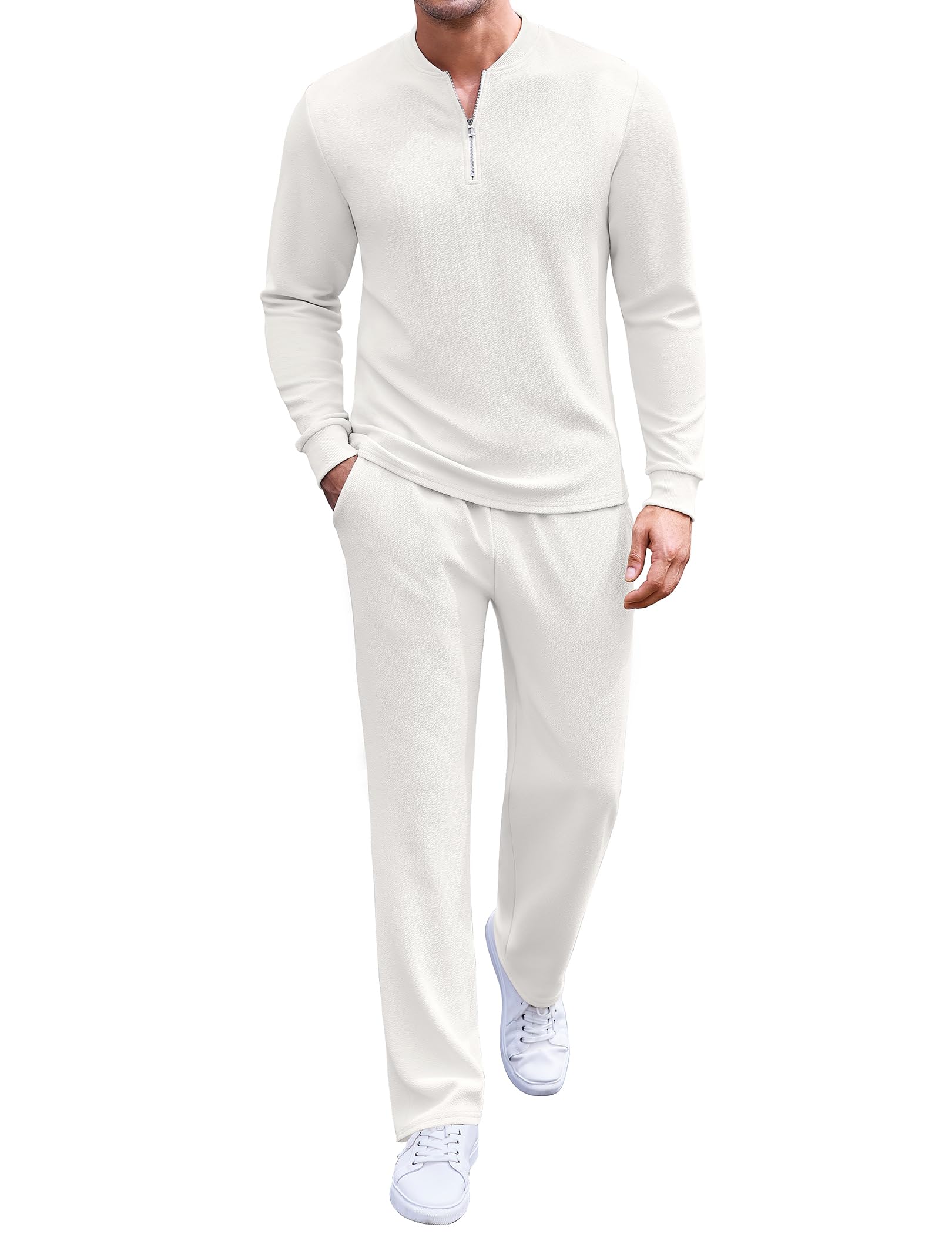 COOFANDY Men's 2 Piece Tracksuit Set Polo Athletic Sweatsuit Quarter Zip Jogging Long Sleeve Casual Sports Outfits