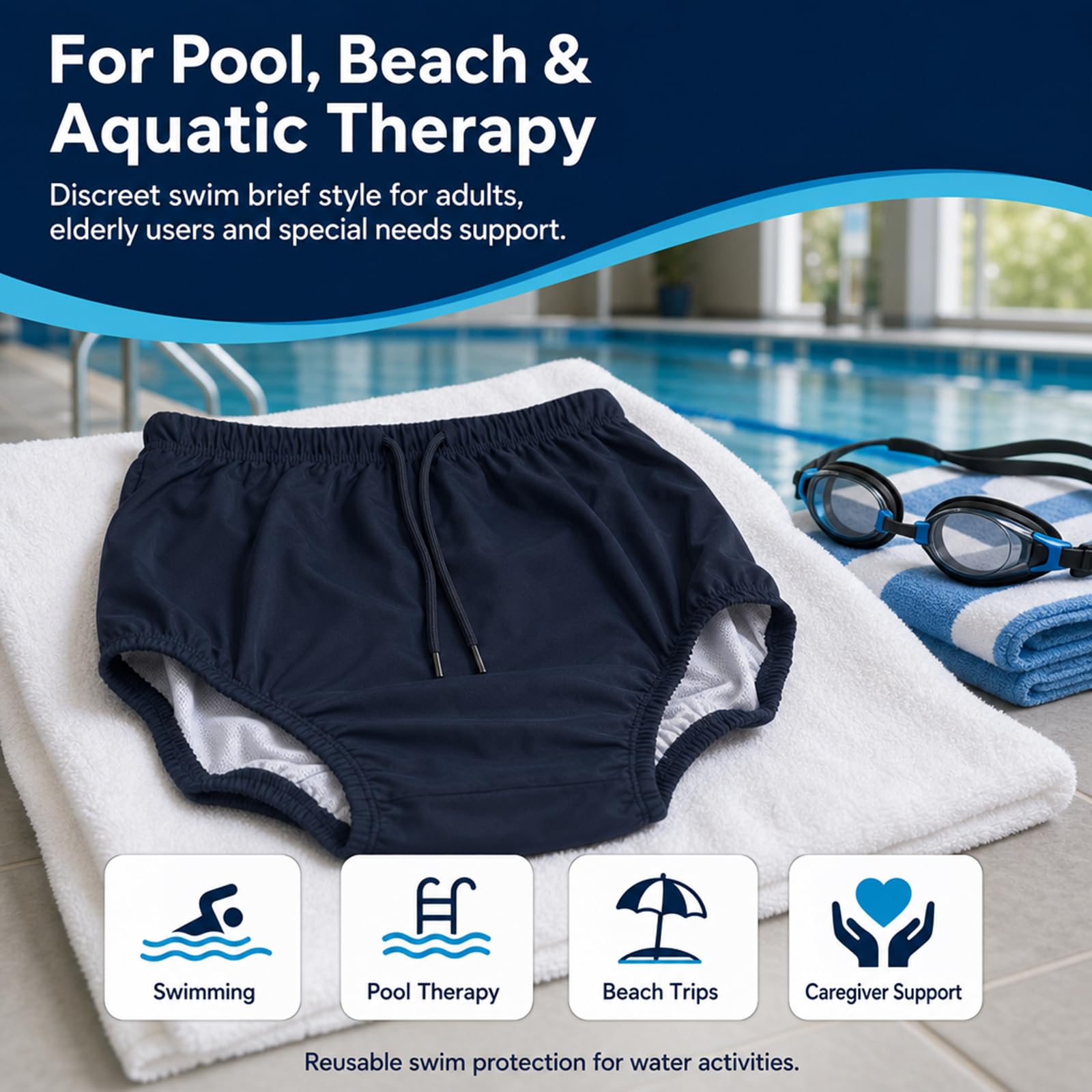 Pannolini da nuoto riutilizzabili per adulti AQX, lavabili, a prova di perdite incontinenza, unisex (S, blu)