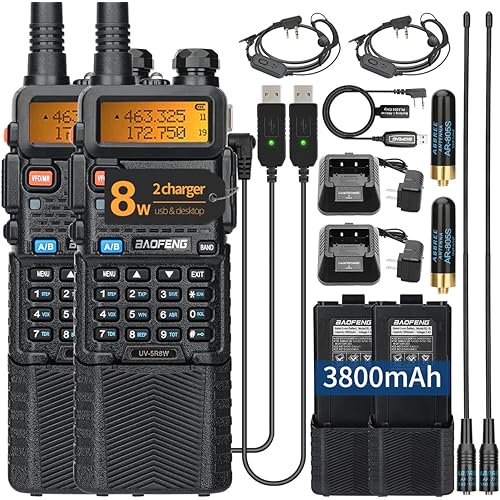 Ham Radio Baofeng UV-5R Radio 8W Long Range UV5R Dual Band Handheld High Power 3800mAh Rechargeable Walkie Talkies Handheld Two Way Radio with Programming Cable and Earpiece for Survival Gear,2Pack