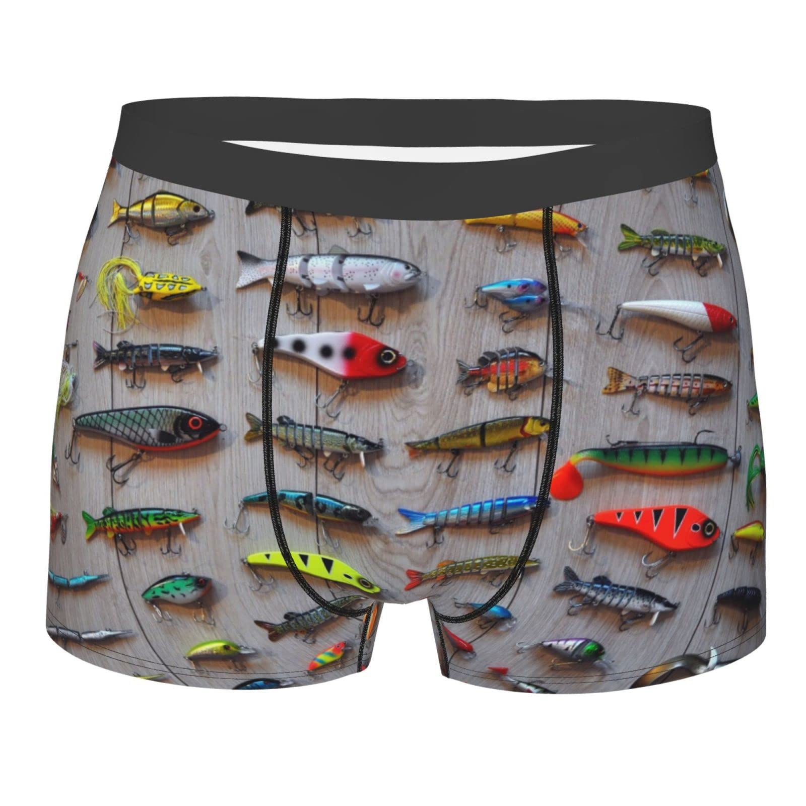 Aooedm Men's Bait For Fishing Boxer Briefs Underpants,Printed Soft Underwear,Comfy Breathable Short Trunk