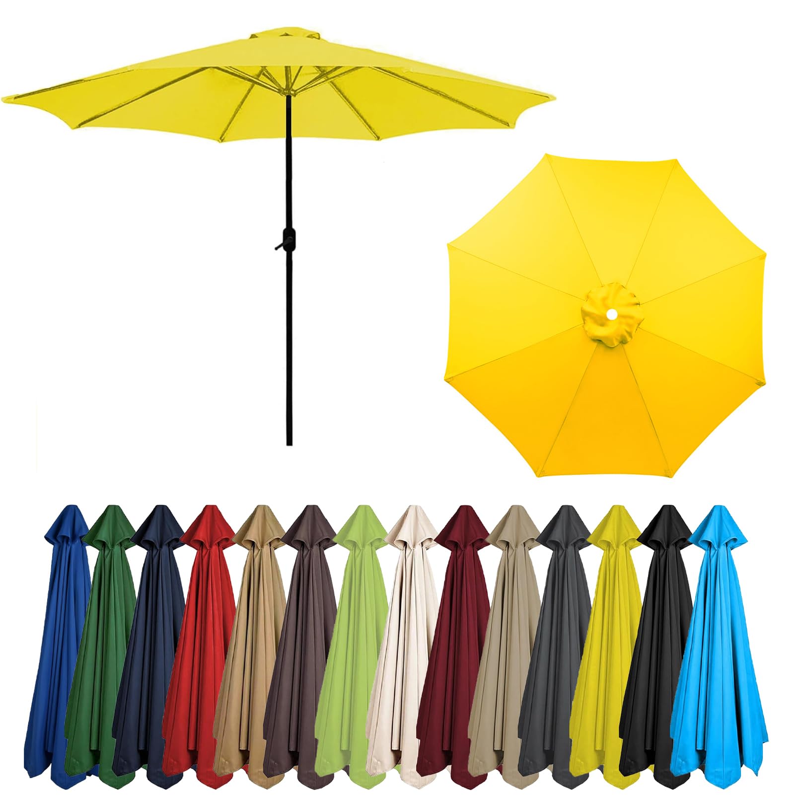 HonunGron 6 Arms/8 Arms Replacement Parasol Fabric Cover For Garden Umbrella, 2m/2.7m/3m Replacement Canopy Top, Replacement Patio Offset Roma Parasol Canopy, Anti-UV (8 ribs-3m(9.8ft),Yellow)