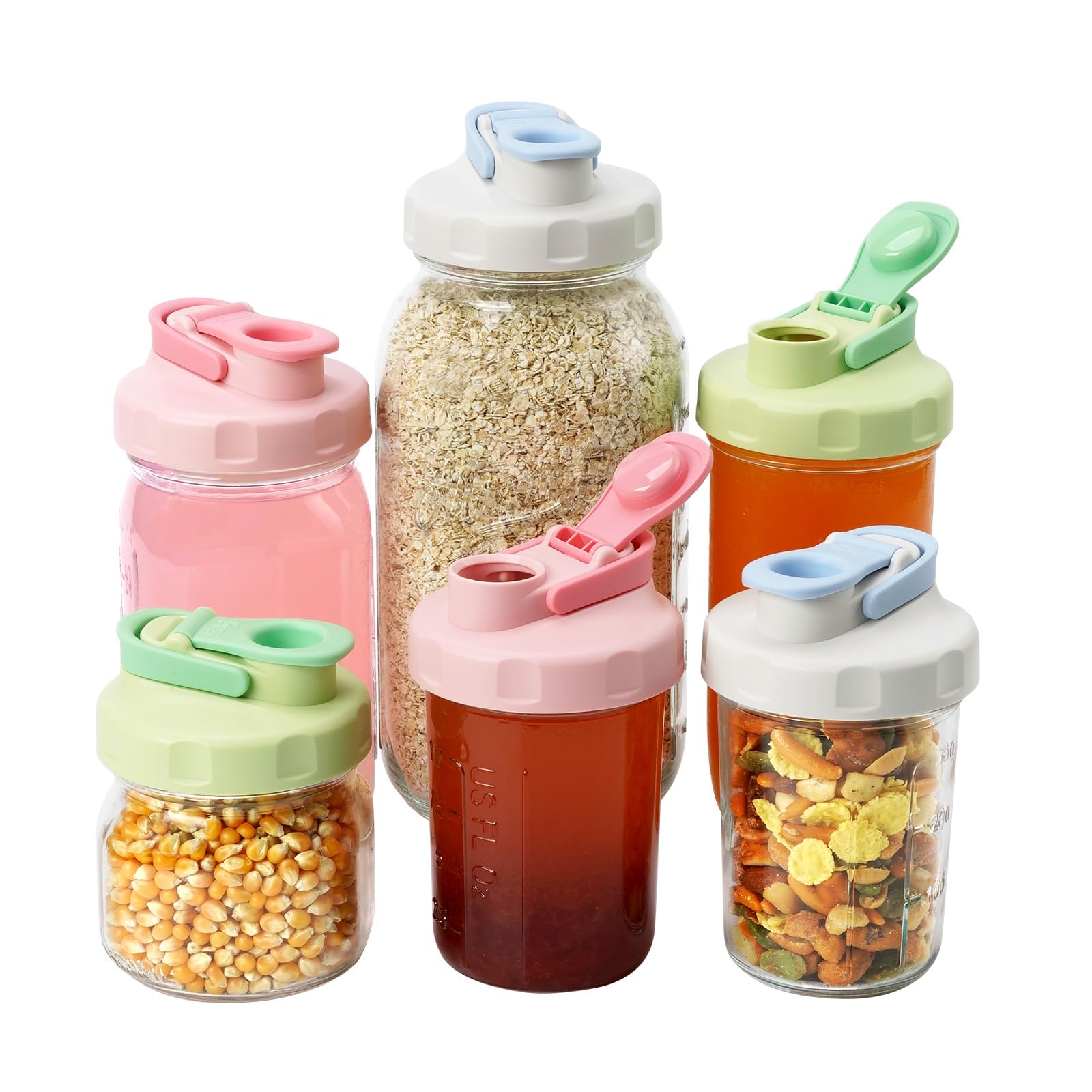 SOLIGT 6 Pack Mason Jar Lids Pour Spout, Wide Mouth Flip Cap, Colorful