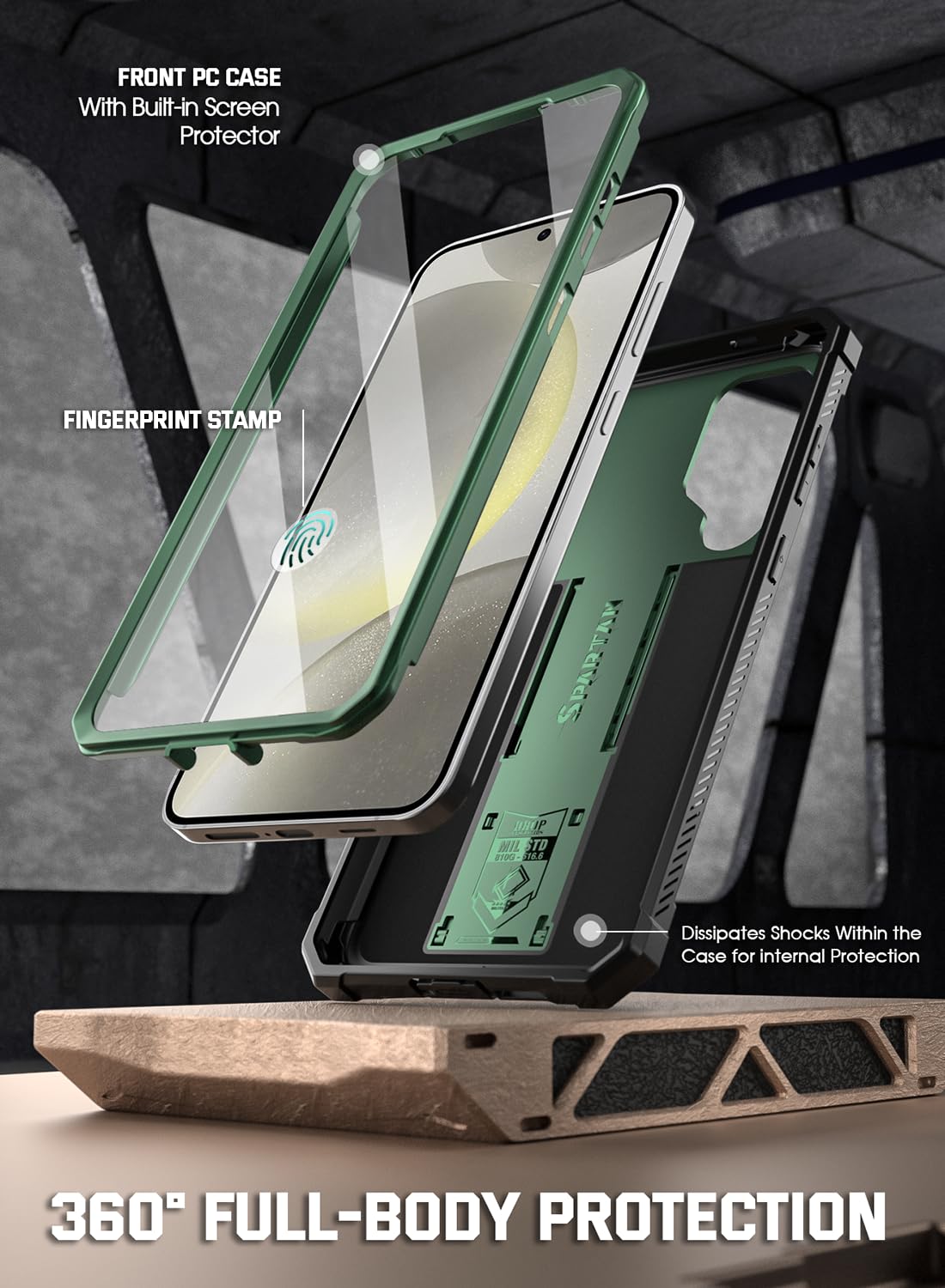 Poetic Spartan - Funda para Galaxy S24 de 6.2 pulgadas, [cubierta de cámara deslizante] [Protector de pantalla funciona con identificación de huellas dactilares] Funda de teléfono S24 resistente a