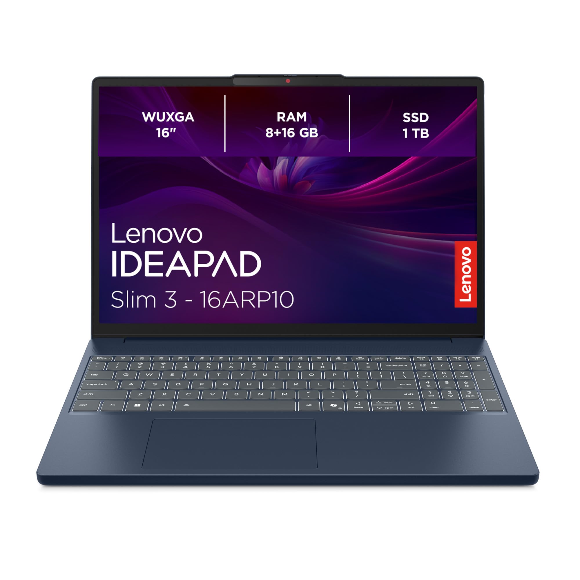 Lenovo IdeaPad Slim 3 Laptop 16" WUXGA AMD Ryzen 5 7535HS 24GB RAM 1TB SSD Radeon 660M Windows 11 QWERTZ Cosmic Blue