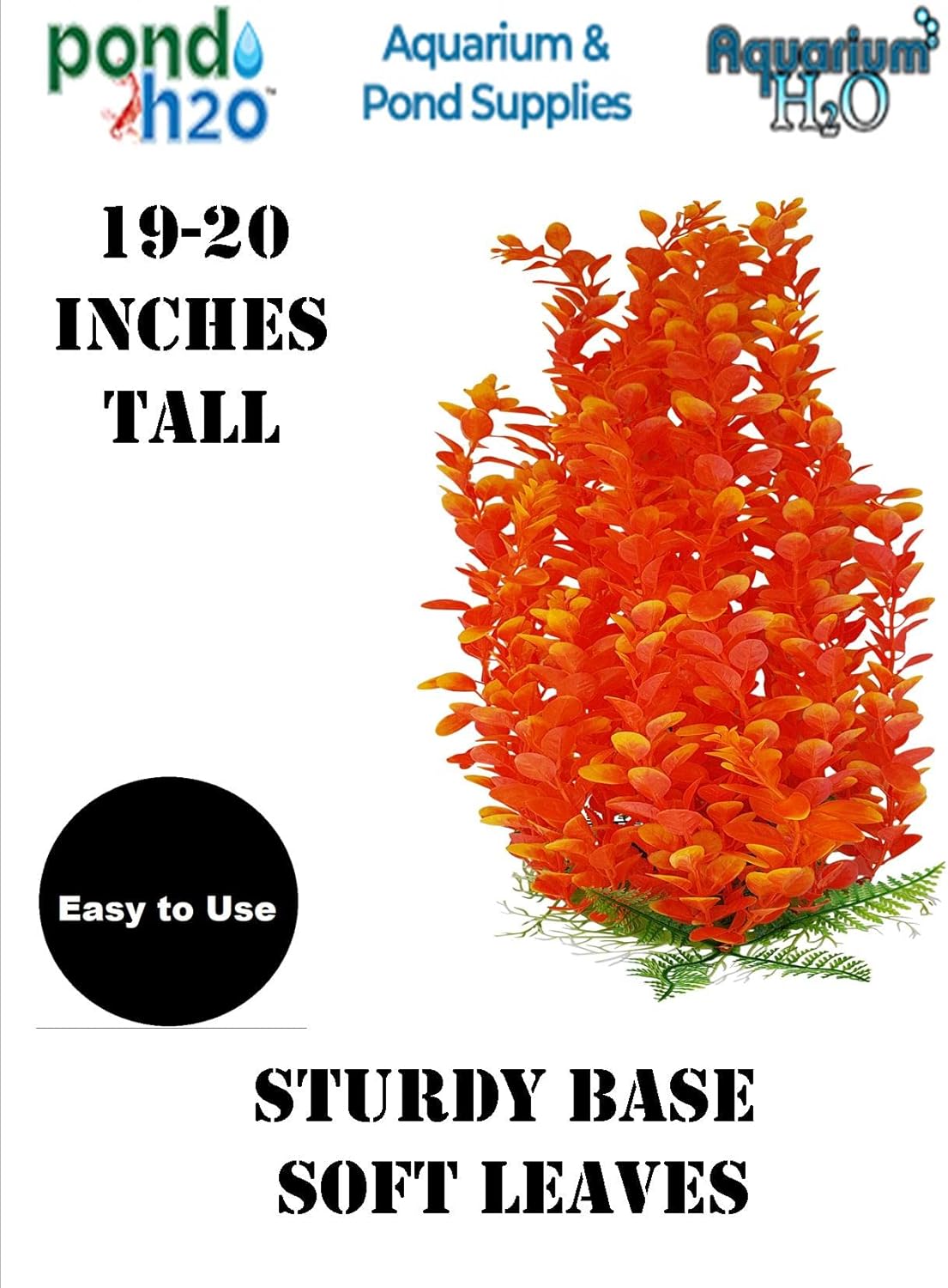 Jumbo Extra Large Orange & Yellow Plastic Tall Aquarium Plant 19-20 Inch (50-52cm) Tall, Orange Seaweed Full Leaf Plant with Weighted Base, Fish Tank or Pond Decoration Ornament
