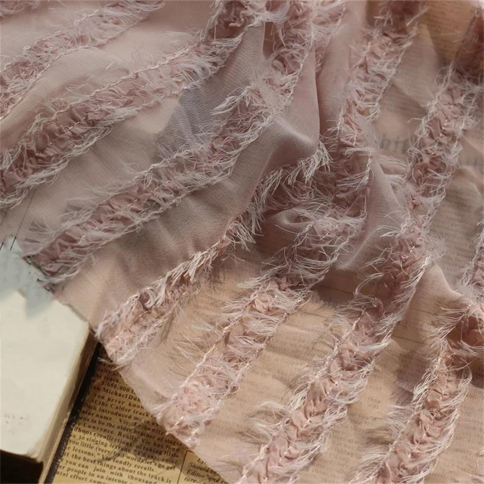 Tessuto Chiffon a Righe con Ricamo a Forma di Fungo da 135 cm con Drappeggio Traspirante for Materiale for la Realizzazione di Abiti(Color 6 Black)