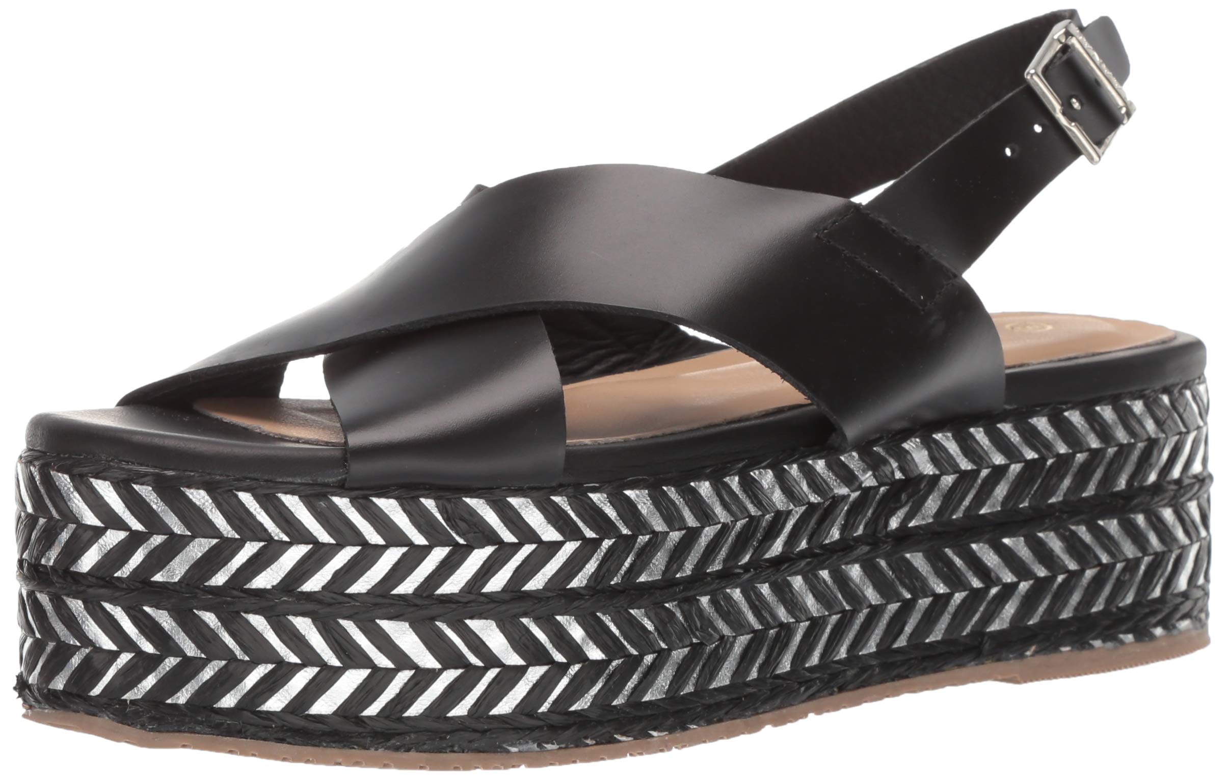 KAANAS Women's Metalik Ada Crossover Platform Wedge Sling Back Opentoe Sandal Shoe Heeled