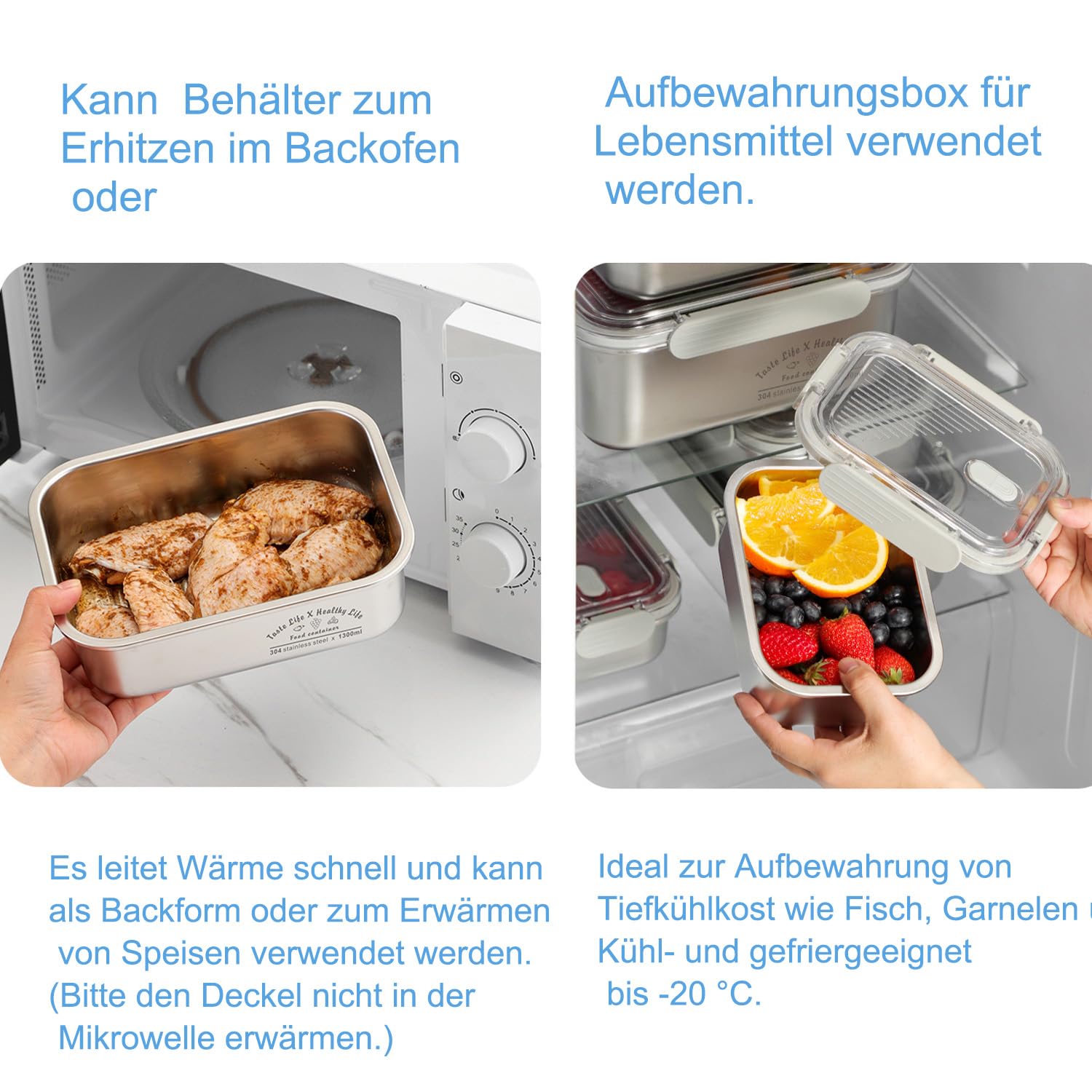 FOLAI 5er set 304-Edelstahl Frischhaltedosen mit deckel Vorratsbehälterset,kühlschrank organizer Aufbewahrungsbehälter aufschnittboxen，meal prep gläser (650ml+1000ml+1300ml+1600ml+2400ml)
