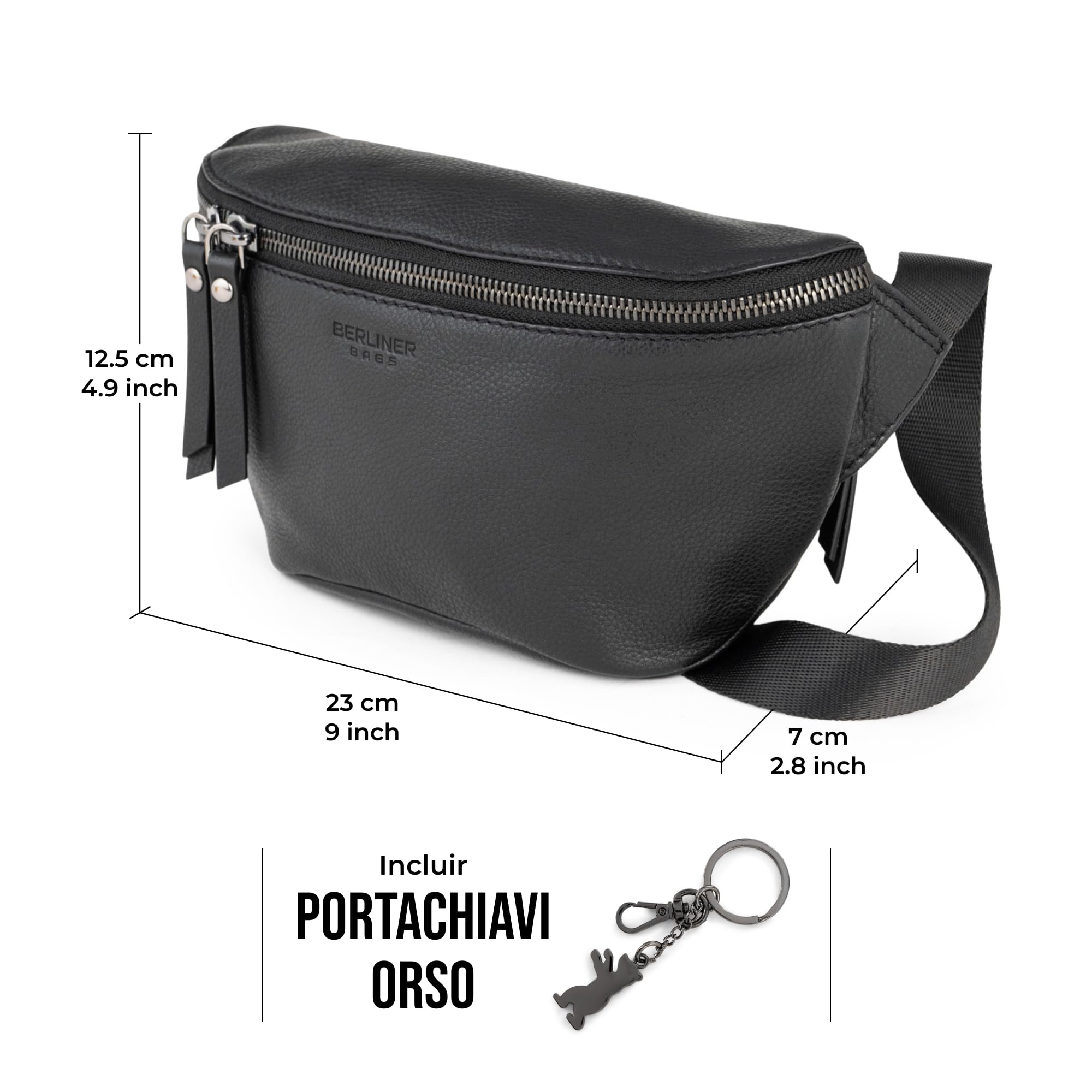 Berliner Bags Marsupio da Cintura Noah, Waist Bag Unisex Regolabile, Marsupio Uomo e Donna – Nero