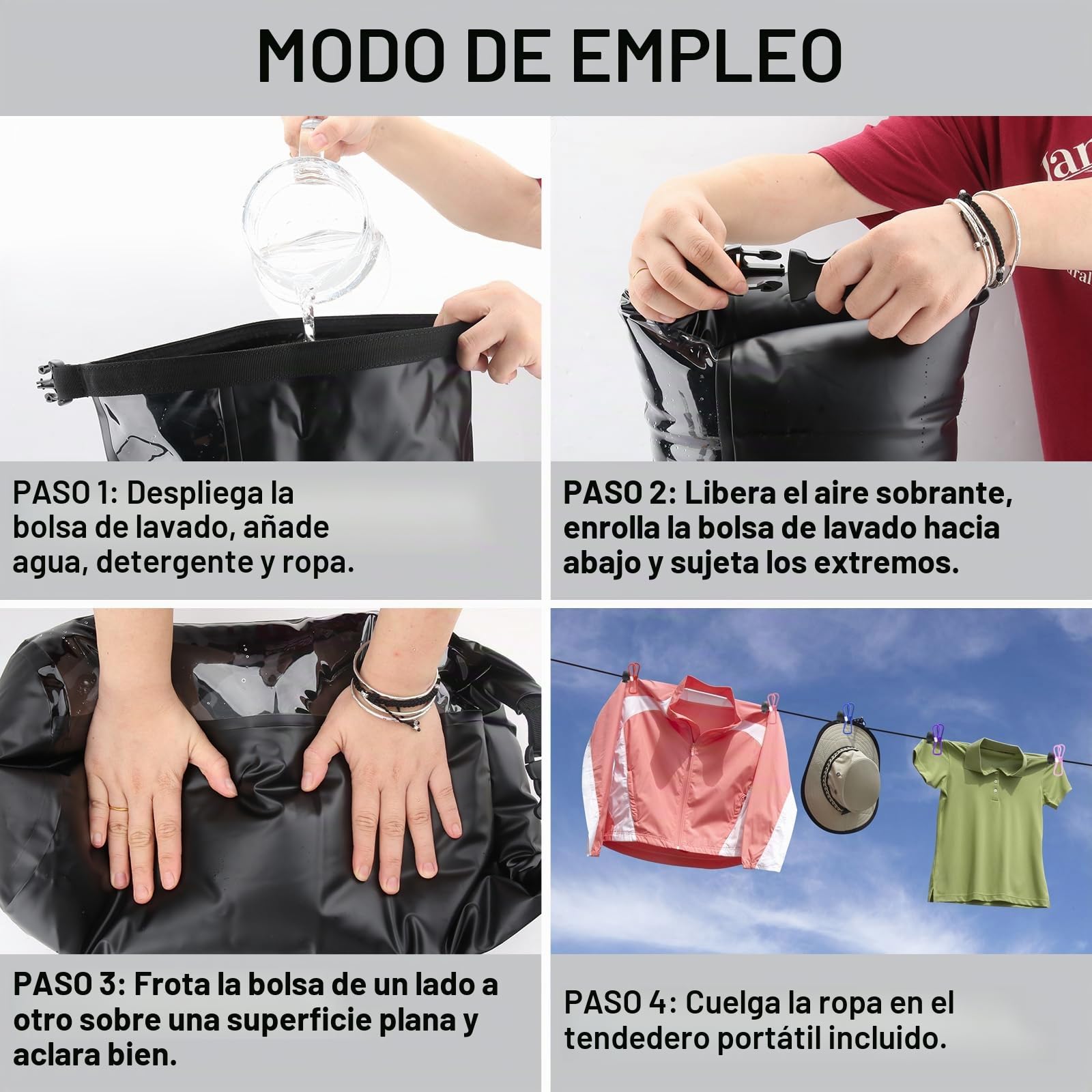 Lavadora de Viaje y Cuerda para Tender Retráctil - Lavadora de Ropa a Mano y Lavadora Portátil - Bolsa de Lavandería de Viaje Duradera y Lavadora de Camping - Lavadora Manual Portátil para Ropa