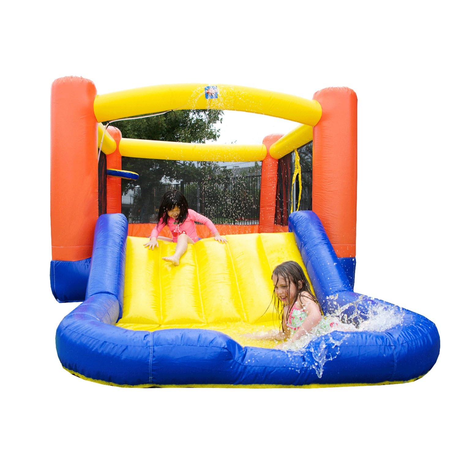 JumpOrangeOrange Small Bounce House Water Slide with Pool for Little Kids and Toddlers (with Blower), Jump and Slide, Basketball Hoop, Backyard Water Park, Outdoor Indoor, Wet Dry Use, Bouncy House